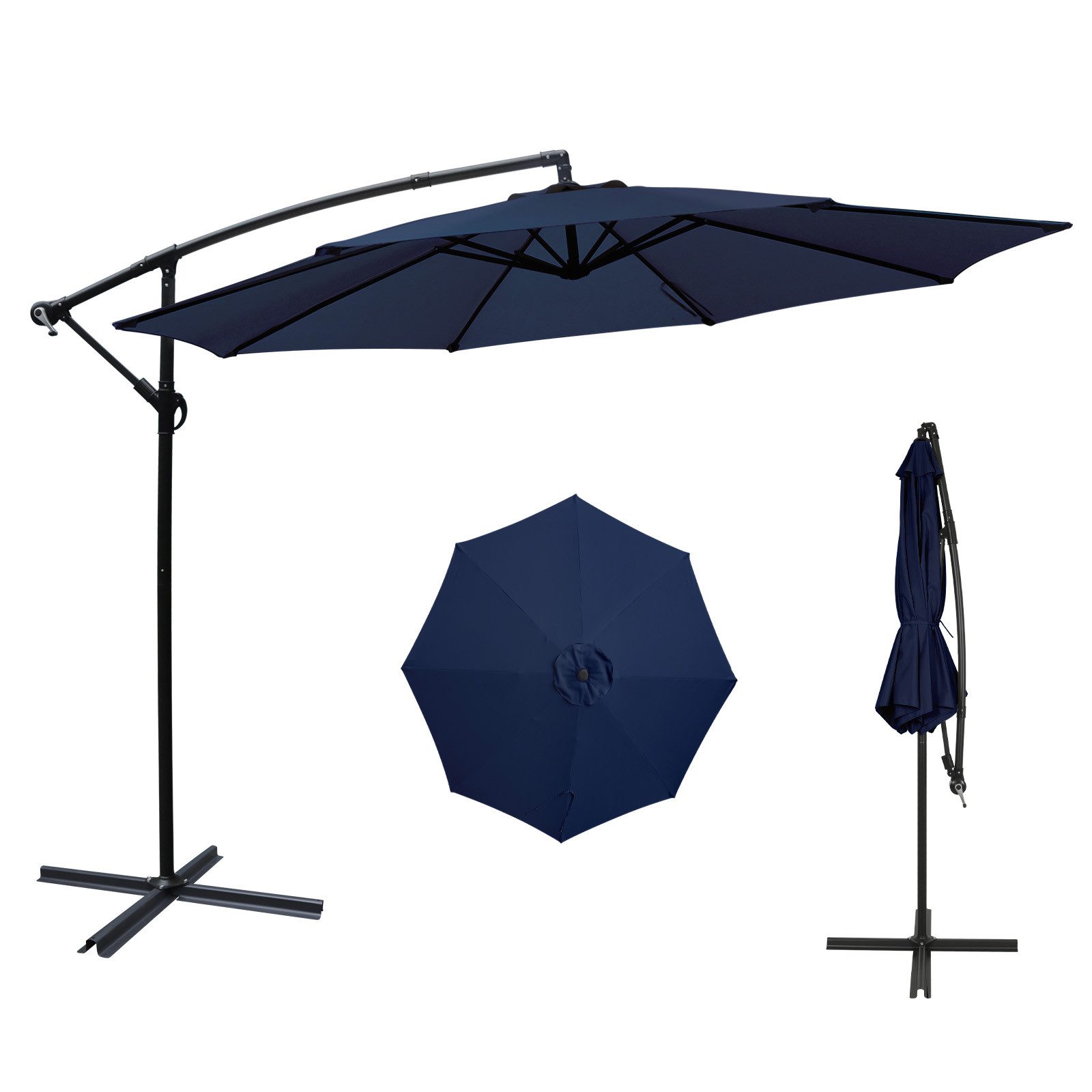Puluomis Sonnenschirm verstellbare Ampelschirm mit Kurbel, Ø300cm UPF 30+, Aluminiumrahmen Balkonschirm Strandschirm Gartenschirm
