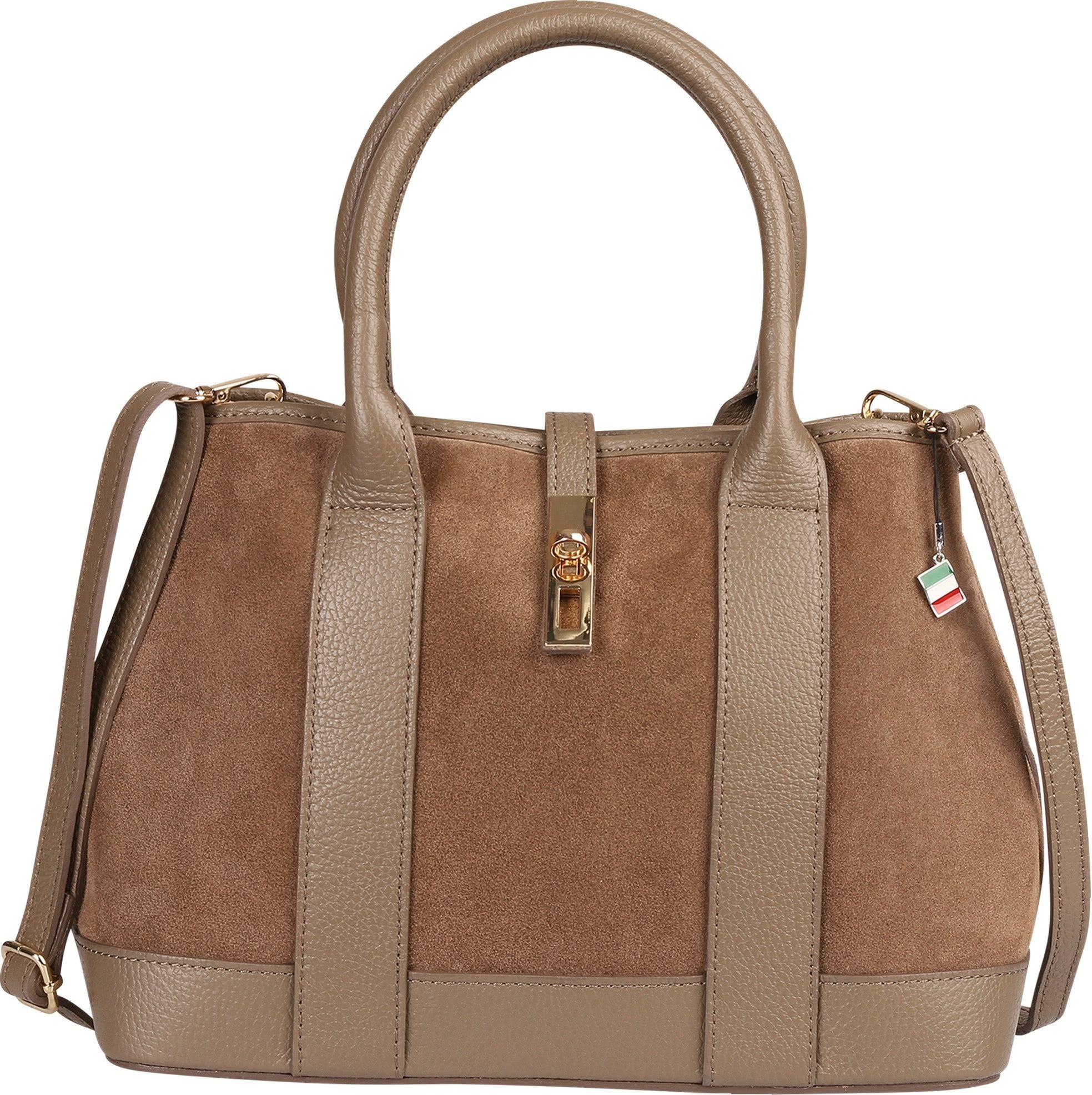 FLORENCE Schultertasche Florence Damen Leder Schultertasche (Schultertasche), Damen Schultertasche Leder, taupe, dunkelgrau ca. 36cm x ca. 23cm hoch