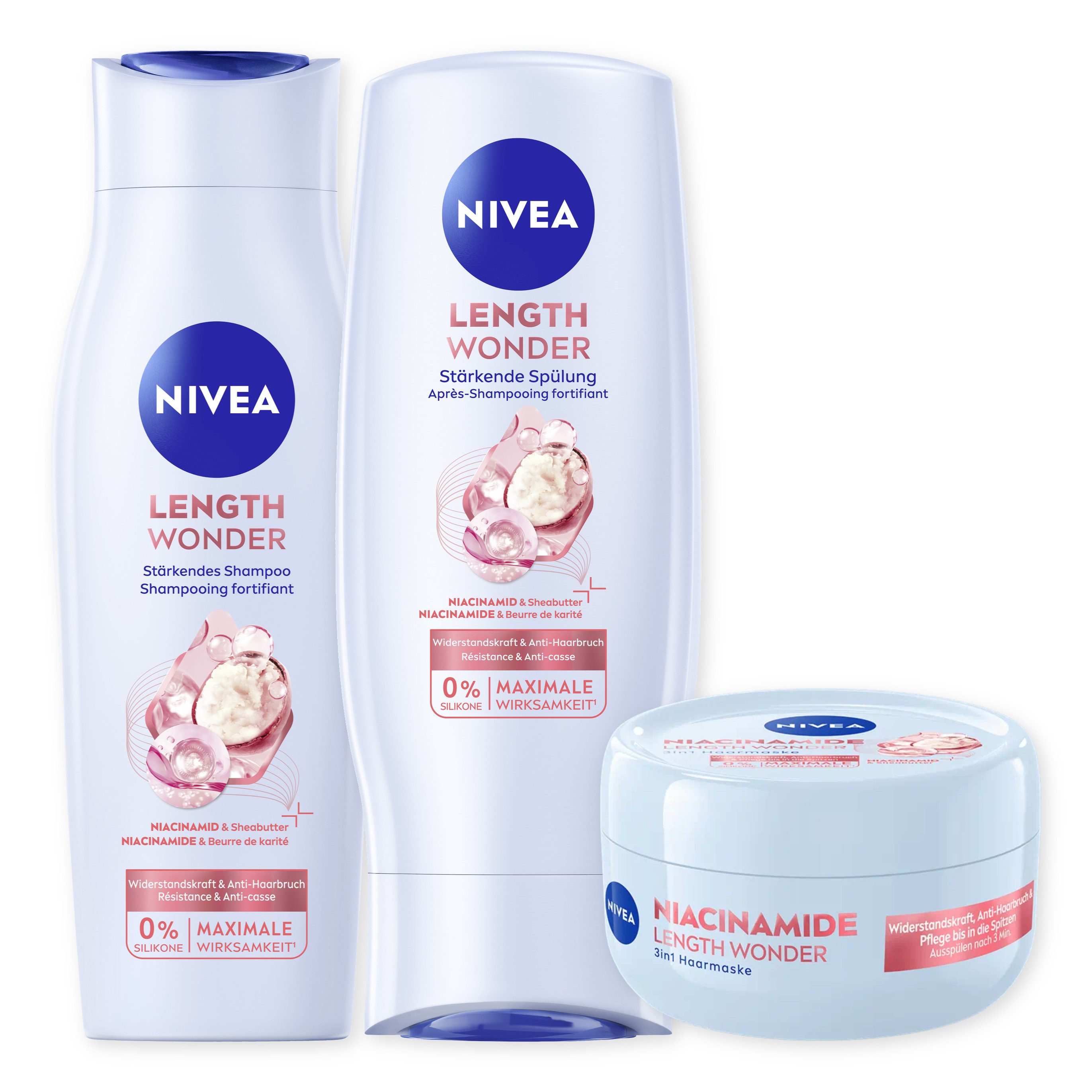Nivea Haarpflege-Set Length Wonder Shampoo, Spülung, Haarmaske, 3-tlg., Set 3-tlg.