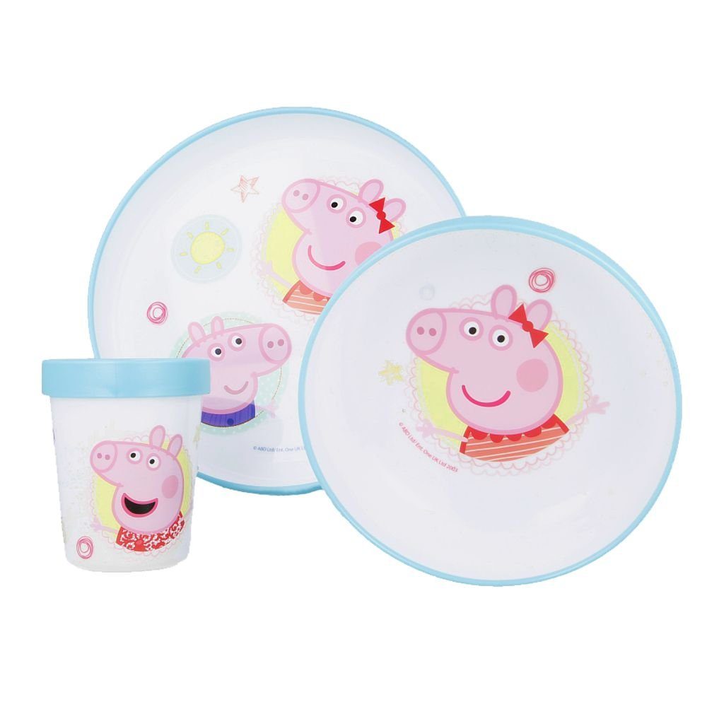 Kindergeschirr-Set Rutschfest Pig Kunststoff Peppa Schüssel Pig Teller Peppa Becher, 3-teilig Geschirr-Set