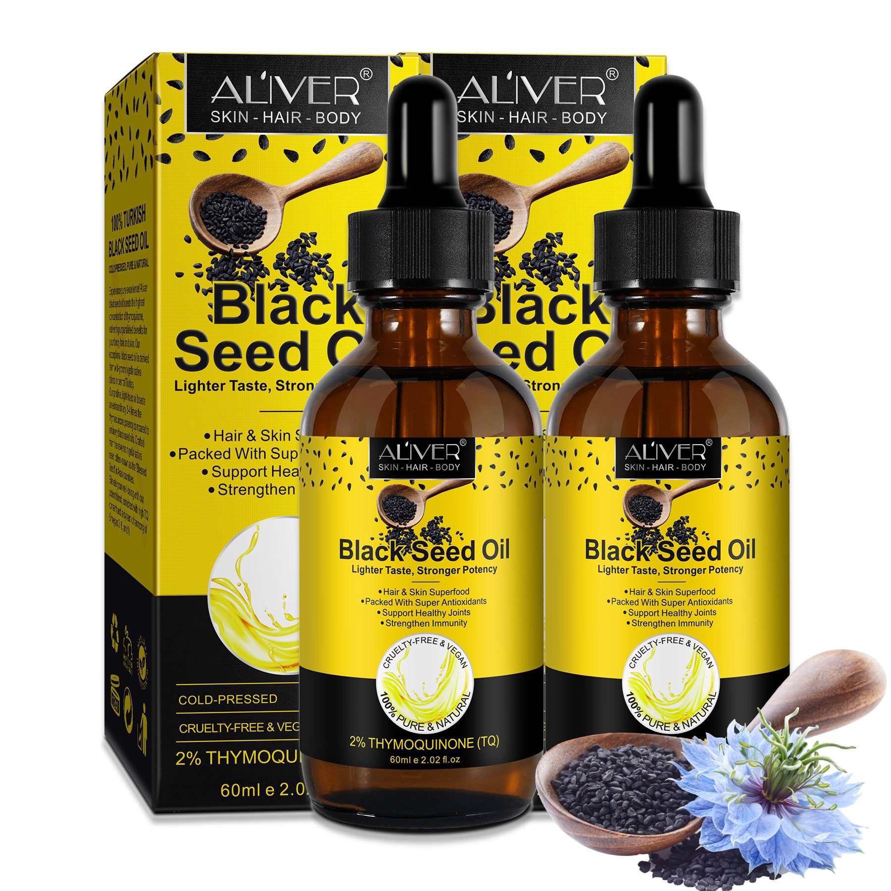 ALIVER Haaröl Schwarzkümmelöl Hautöl Haaröl Bio Vegan Aliver, 2-tlg., Haarwachstumsmittel, Haaröl