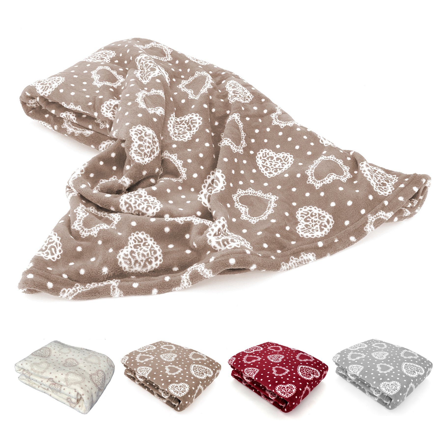 Wohndecke Kuscheldecke Herzen Flanell Sofadecke Landhaus, günstig online kaufen