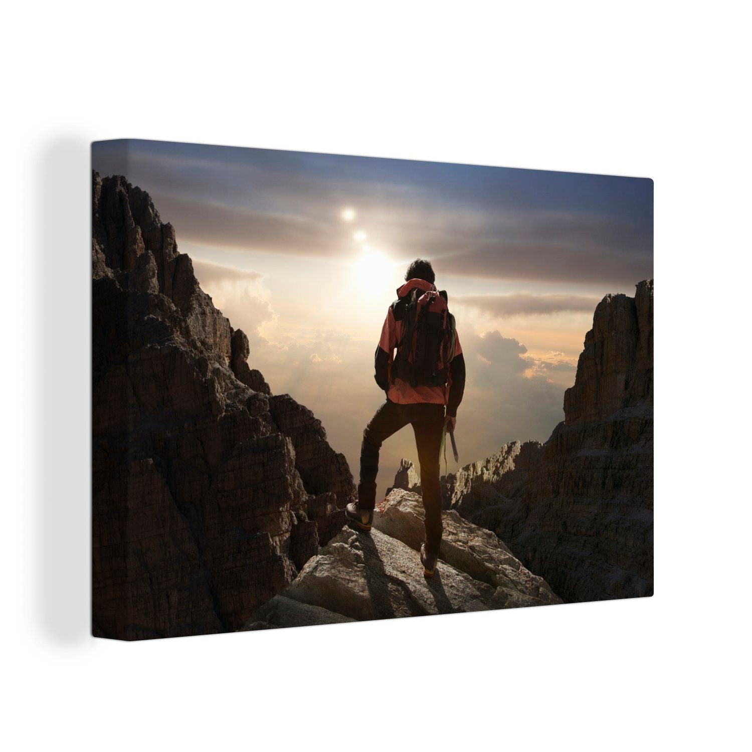 OneMillionCanvasses® Leinwandbild Einsamer Bergsteiger auf einem Berg, (1 St), Wandbild Leinwandbilder, Aufhängefertig, Wanddeko, 30x20 cm