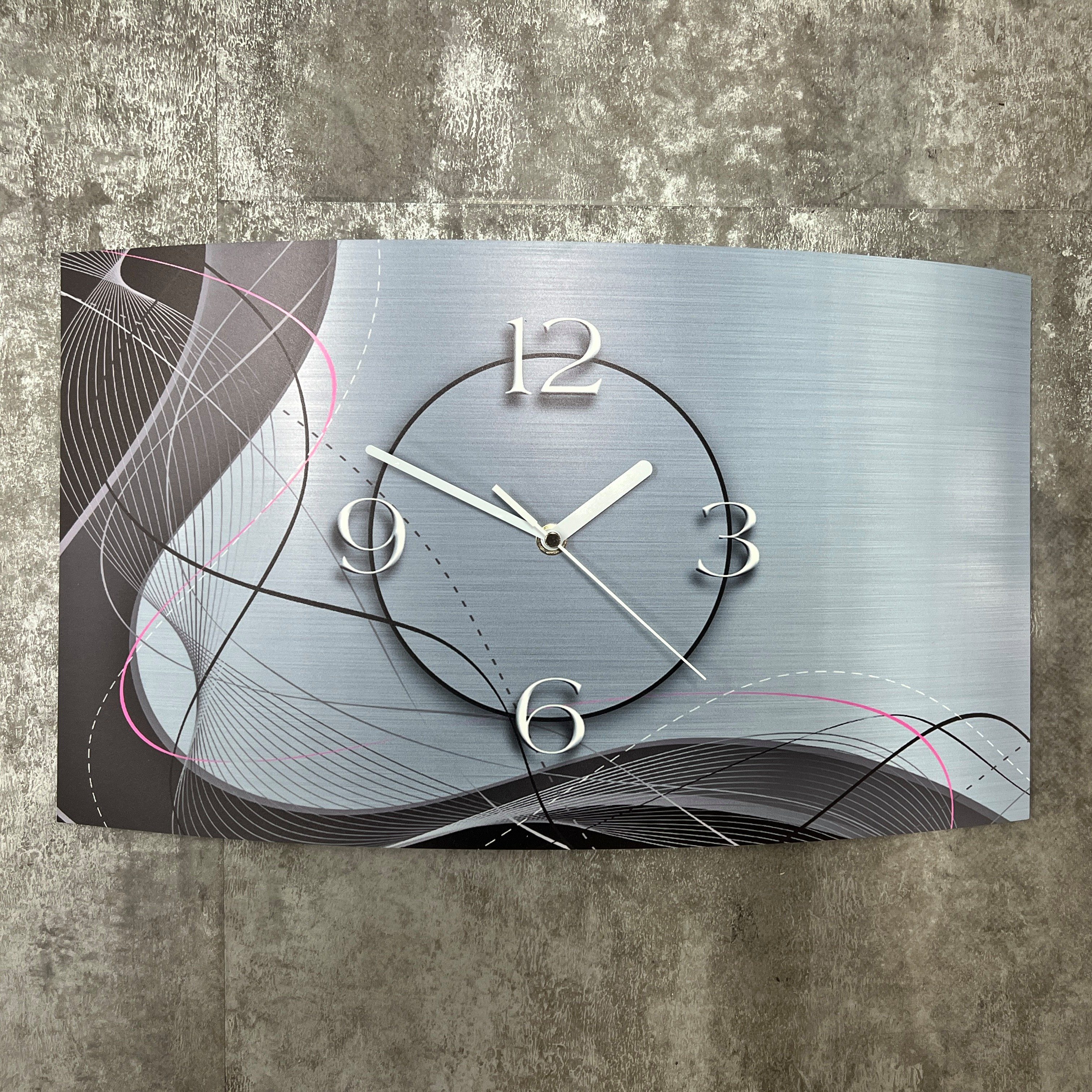 dixtime Wanduhr Abstrakt grau Designer Wanduhr modernes Wanduhren Design leise kein (Einzigartige 3D-Optik aus 4mm Alu-Dibond)