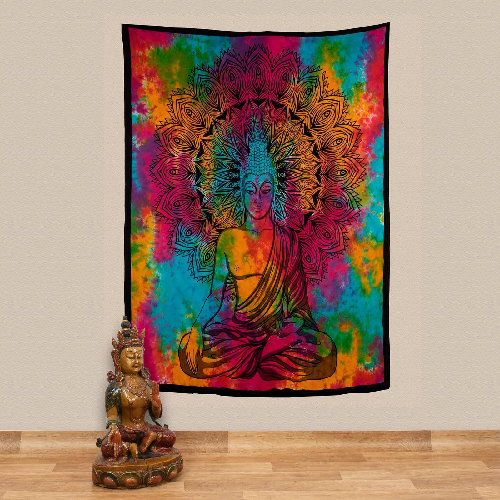 KUNST UND MAGIE Wandteppich Buddha Dekotuch Große Tagesdecke Wandbehang Tuch Goa ca. 135 x 200cm
