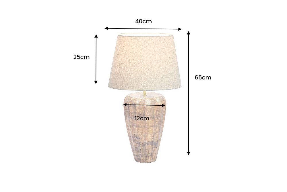 riess-ambiente Tischleuchte PURE NATURE 65cm weiß/natur - Massivholz, Stoffschirm, handmade, Ein-/Ausschalter, ohne Leuchtmittel, leicht zu kombierendes Einzelstück – ideal für Wohn- & Schlafzimmer