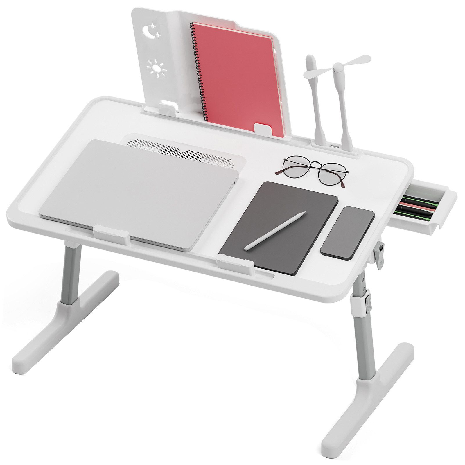 Schreibtisch Laptoptisch Betttisch,Tisch,Verstellbarer Lap Desk mit Lichtventilator