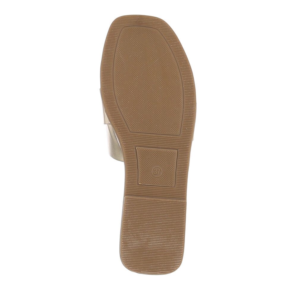 Ital-Design Damen Mules Freizeit Pantolette (86527077) Blockabsatz Pantoletten in Champagner