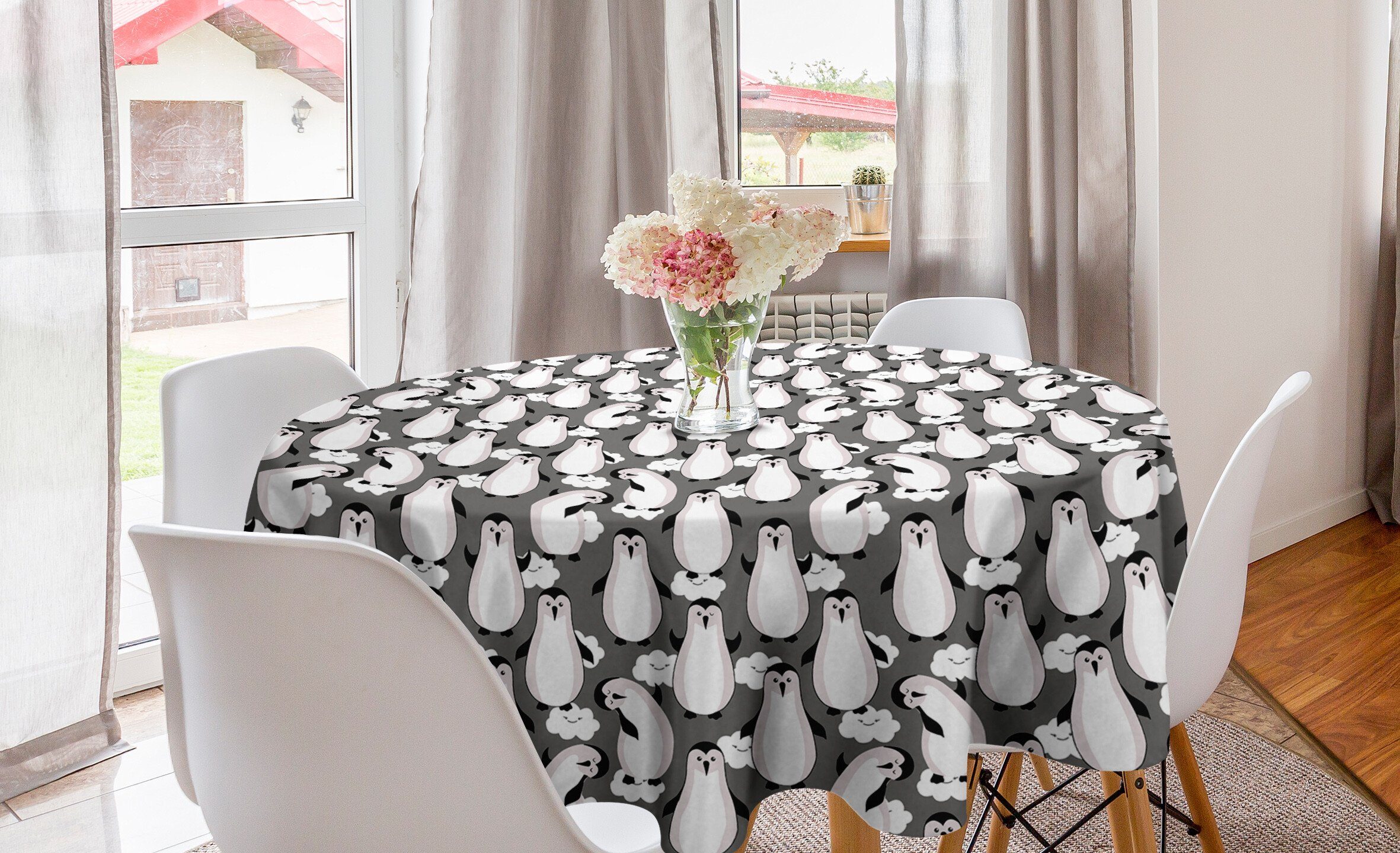 Kreis Esszimmer Tischdecke Pinguine Dekoration, Abdeckung Küche Tier Cartoon für und Abakuhaus Tischdecke Wolken