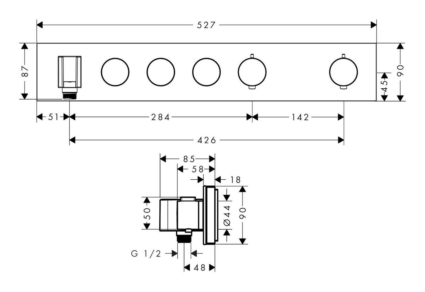 Thumbnail - hansgrohe Unterputzarmatur Axor ShowerSolutions Thermostatmodul Select für 3 Verbraucher Unterputz