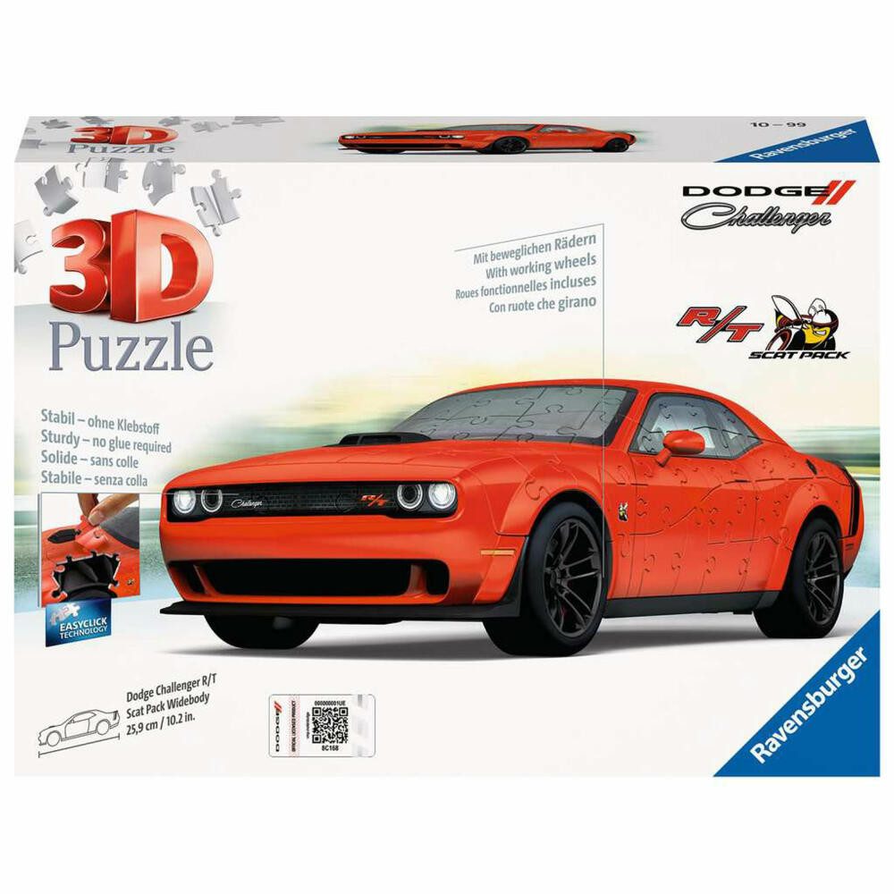 Ravensburger 3D-Puzzle Dodge Challenger R/T Scat Pack Widebody 108 Teile, 108 Puzzleteile