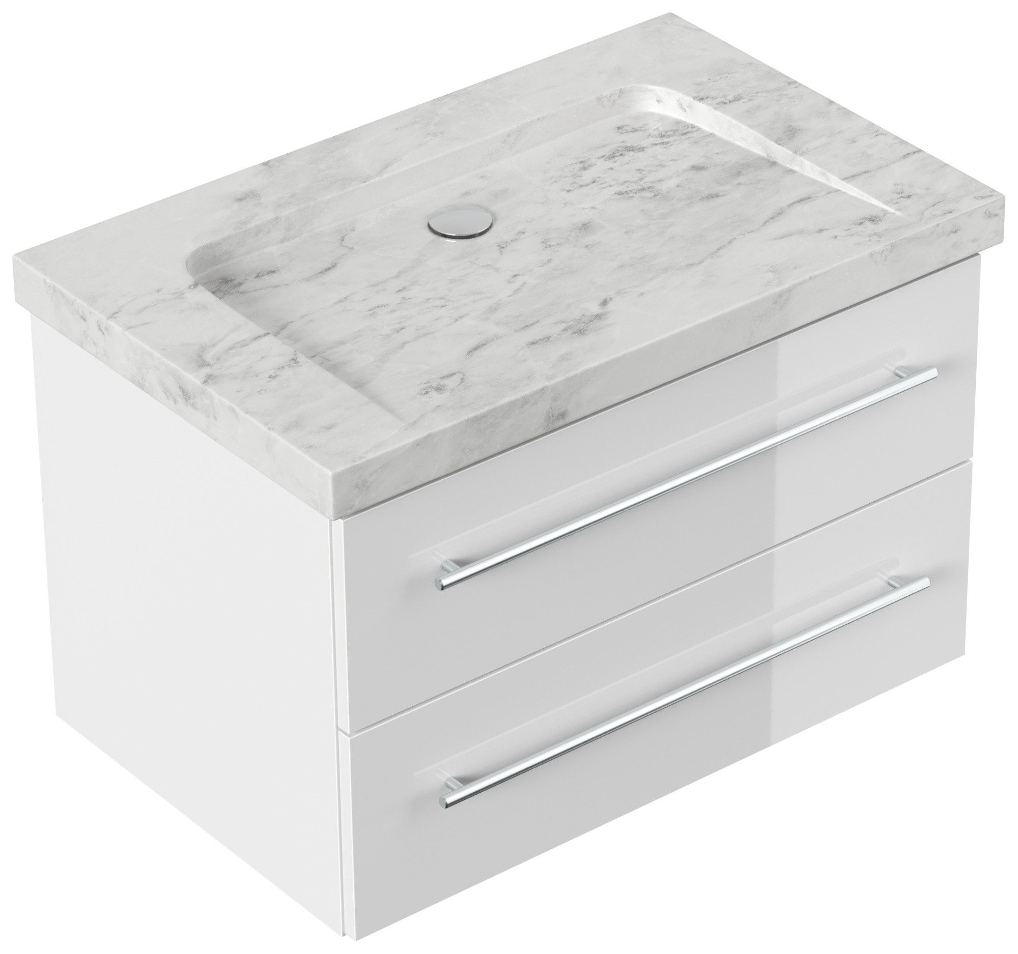 Magnolia Home Waschtisch Badmöbel Marmor Carrara White Damo 75 cm ohne Hahnloch SoftClose weiß