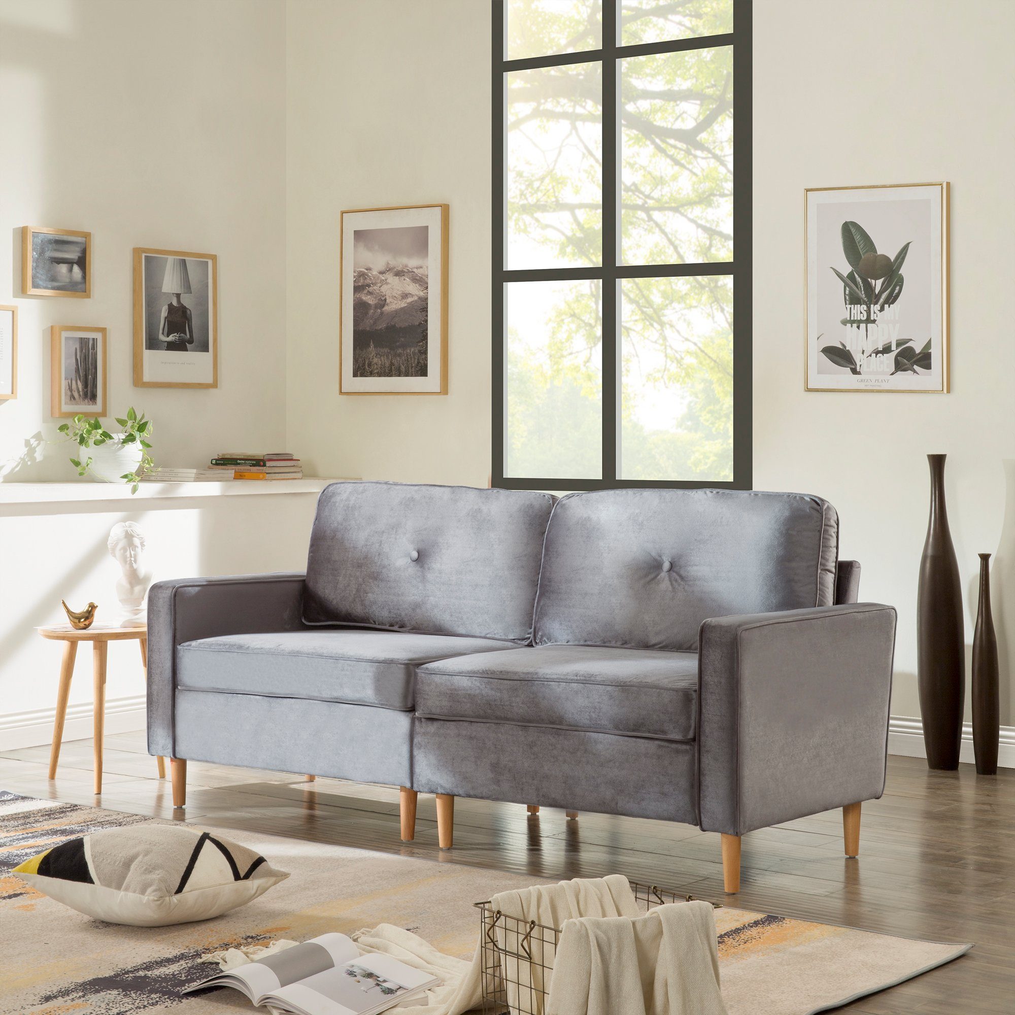 SOFTWEARY 2-Sitzer »Einzelsofa, Bezug aus Samt, Sofa mit Armlehnen, losen  Rückenkissen, Polstersofa, Loungesofa« online kaufen | OTTO