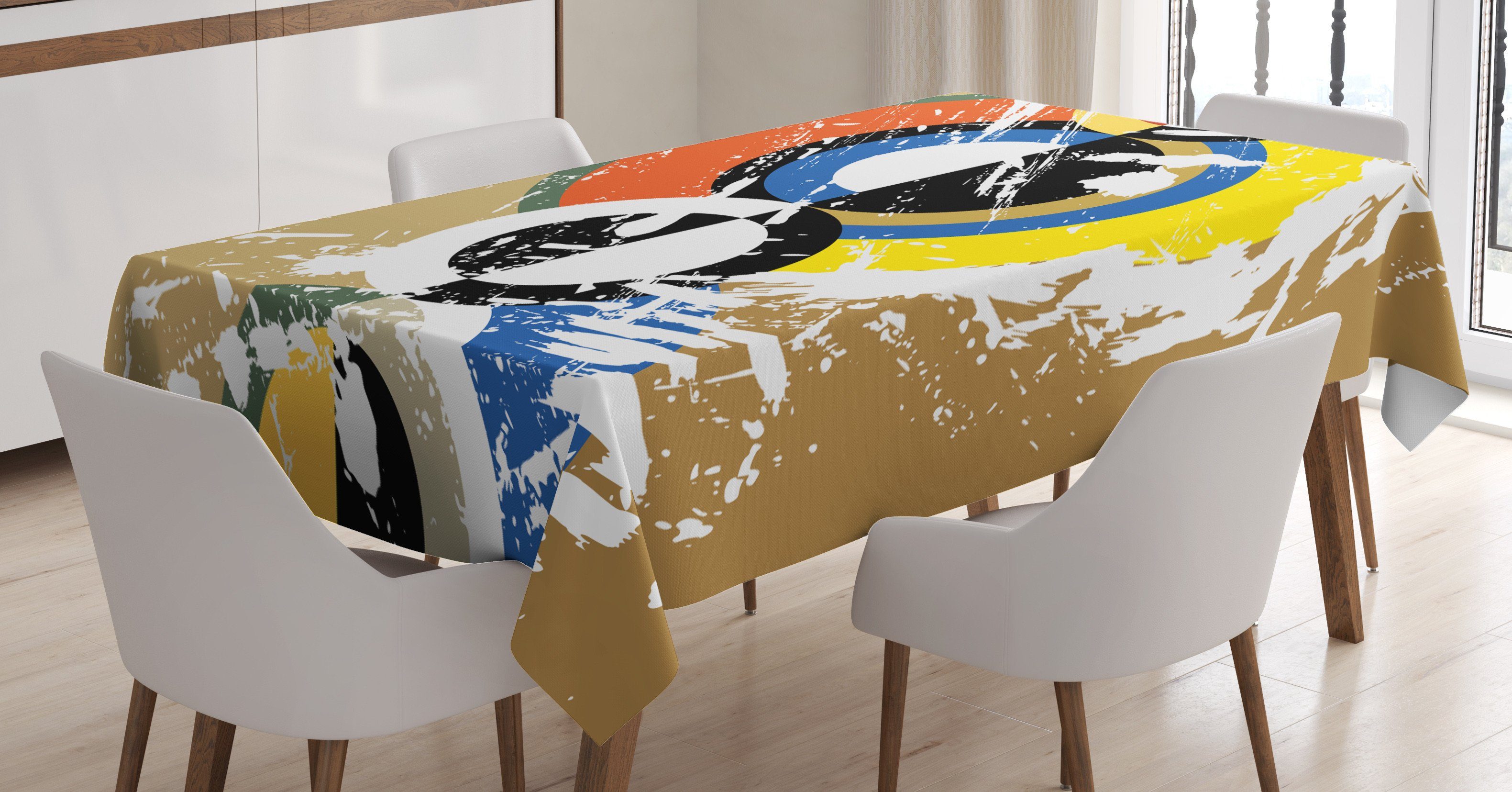 Abakuhaus Tischdecke Farbfest Waschbar Für den Außen Bereich geeignet Klare Farben, Kunst Abstrakte geometrische Kreise