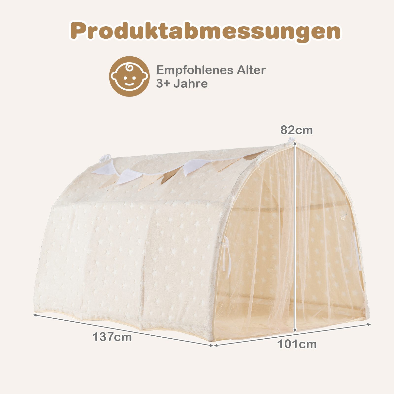 COSTWAY Bed Tent Magic Play Tent with Glow-in-the-Dark Stars & Net Curtains