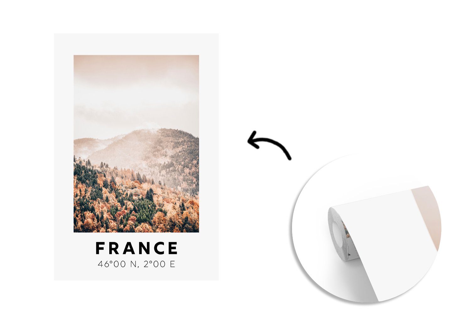 MuchoWow Fototapete Frankreich - Tapete - Vinyl Montagefertig Wohnzimmer, Herbst Wald Berge, für Wandtapete bedruckt, Matt, St), (3 