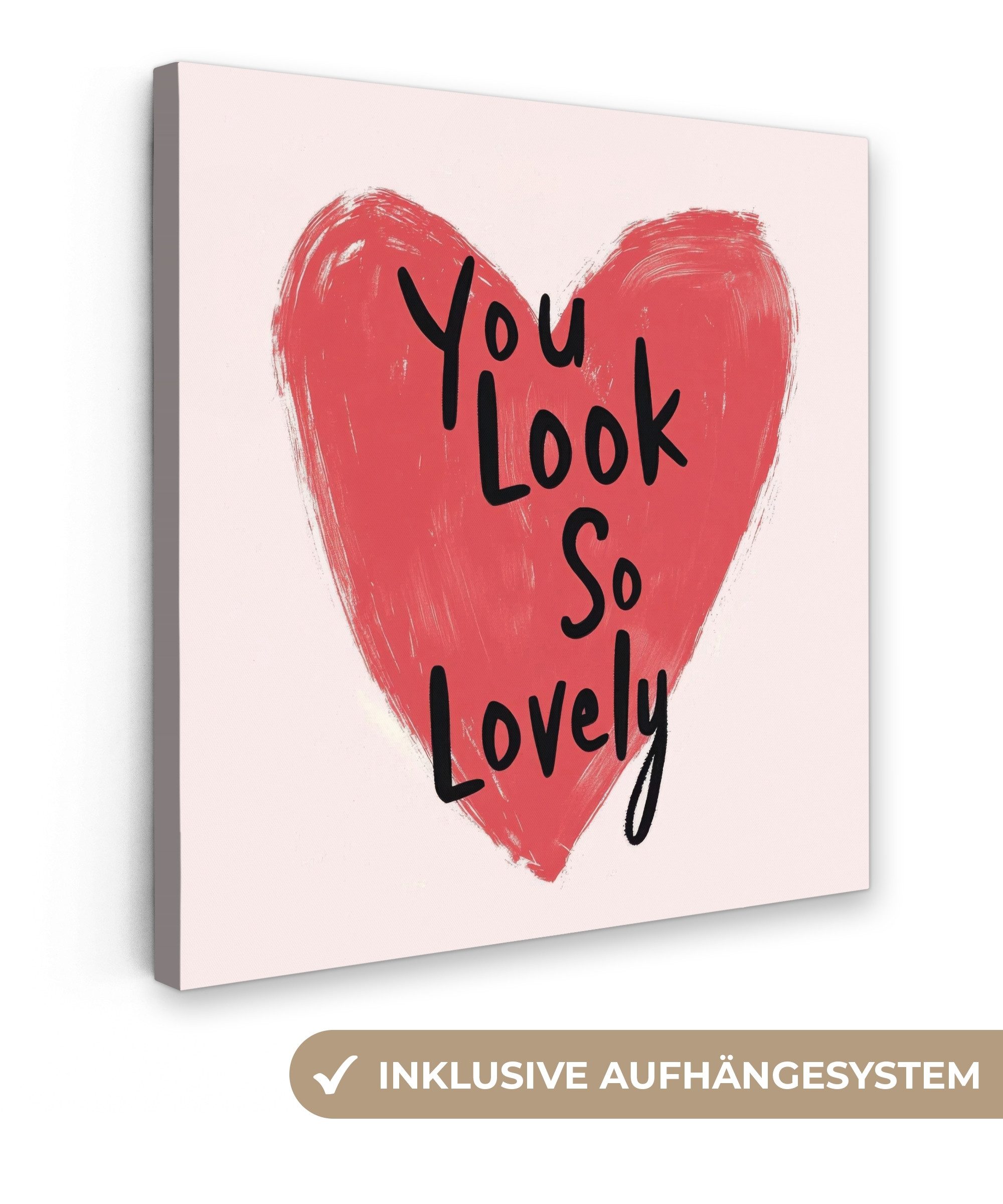 OneMillionCanvasses® Leinwandbild Herz - Rot - Valentinstag, Fotodruck (1 St), Wandbild, Deko Schlafzimmer Wohnzimmer Flur 20x20 cm