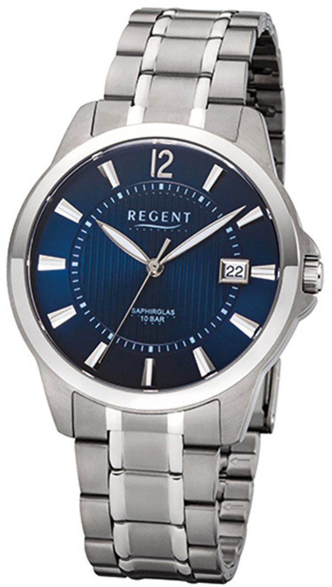 Regent Quarzuhr Regent grau, 39mm), Herren-Armbanduhr rund, (ca. mittel Herren silber Titanarmband Armbanduhr