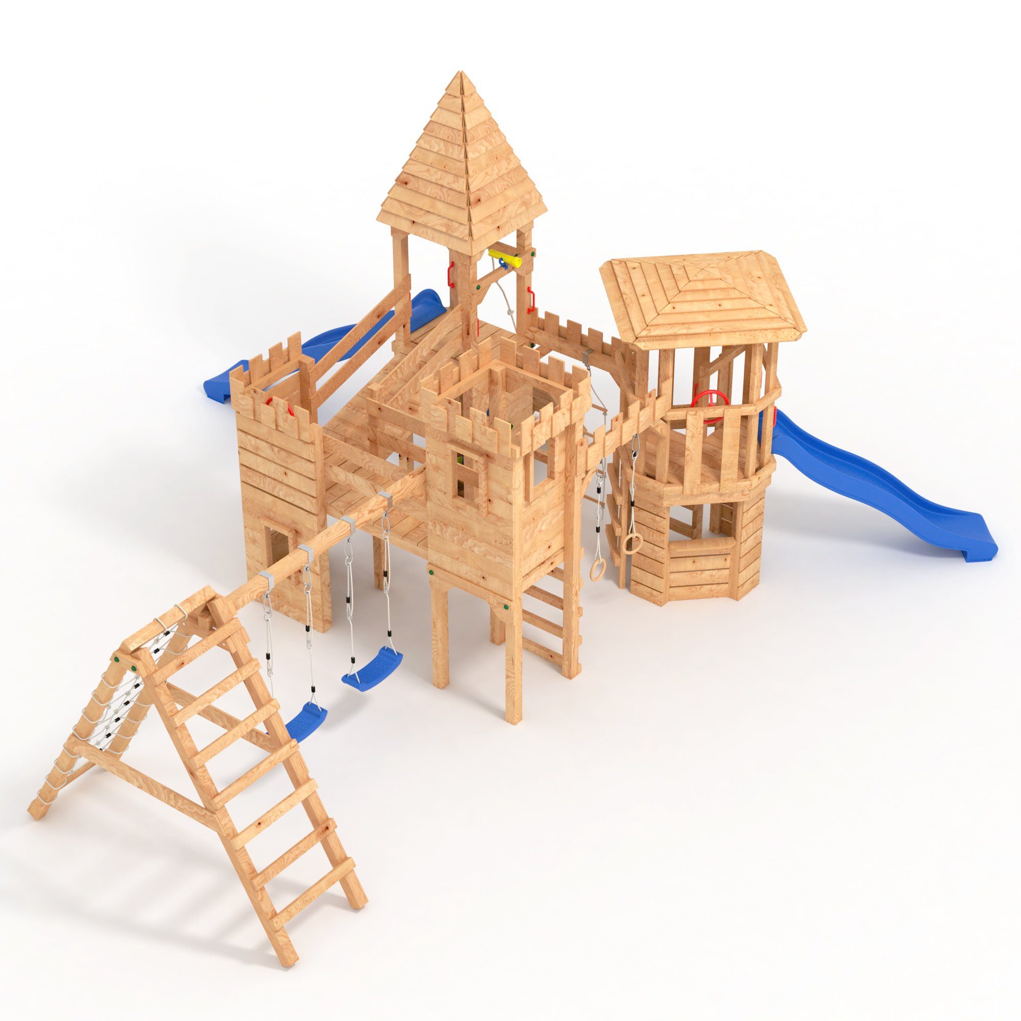 bibex Spielturm Ritterburg-XXL+R - mit 4x Klettertürmen, 2x Rutschen, Sandkasten