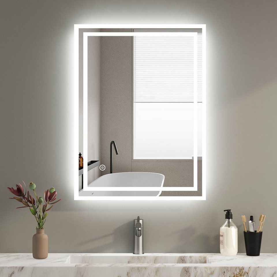 boromal spiegel mit beleuchtung badspiegel led bad wandspiegel badezimmer  touch rund (badezimmerspiegel rundspiegel, speicherfunktion, helligkeit