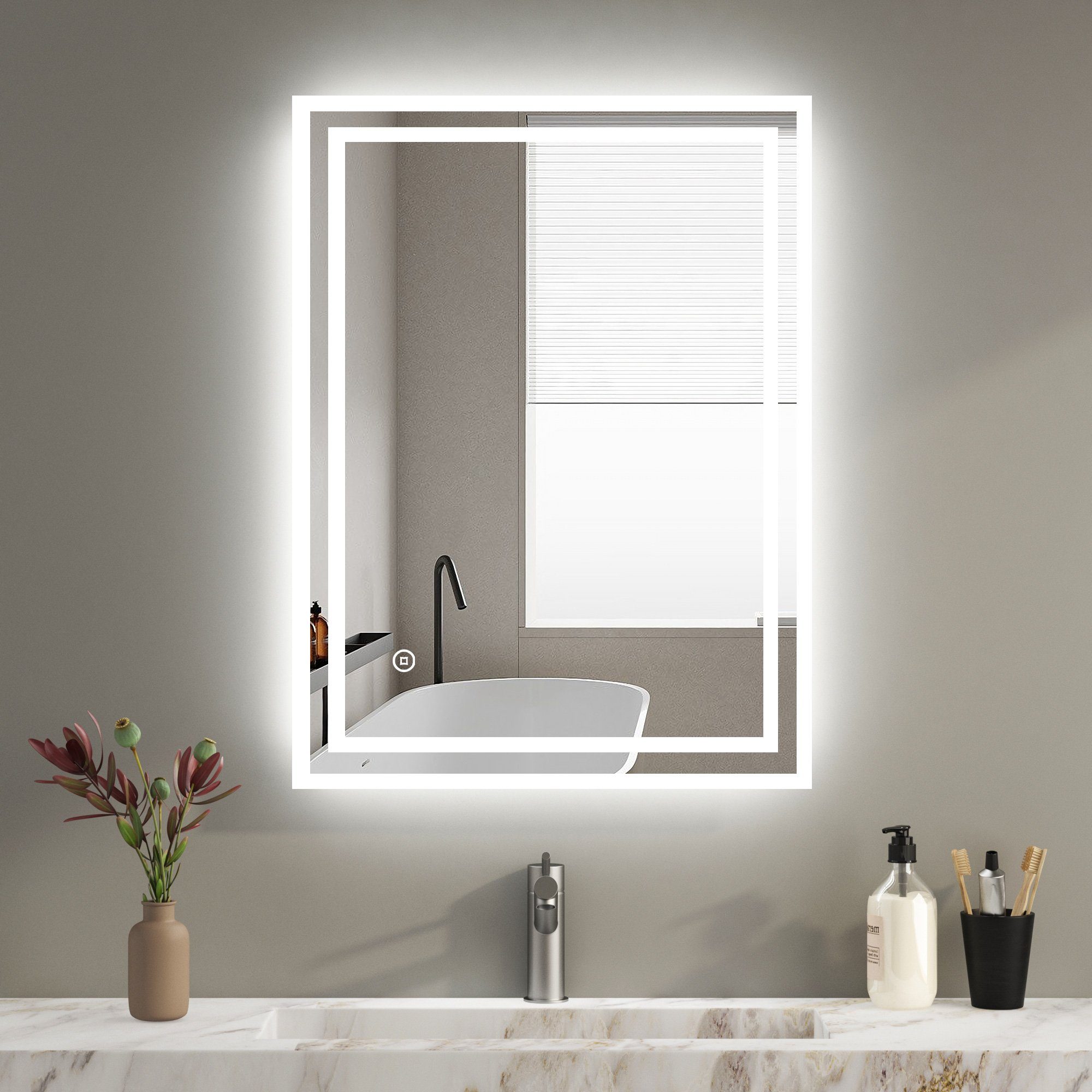 WDWRITTI Badspiegel LED Badezimmerspiegel mit Beleuchtung Wandspiegel  80x60/70x50cm (3 Lichtfarben mit Dimmbarer Helligkeit;Der  Touch-Schalter;Speicherfunktion, Aluminium-Rahmen, 5MM umweltfreundlicher  kupferfreier Spiegel), Zwei mattierte, leuchtende