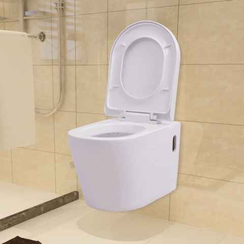 vidaXL Tiefspül-WC Wandmontierte Toilette Keramik Weiß