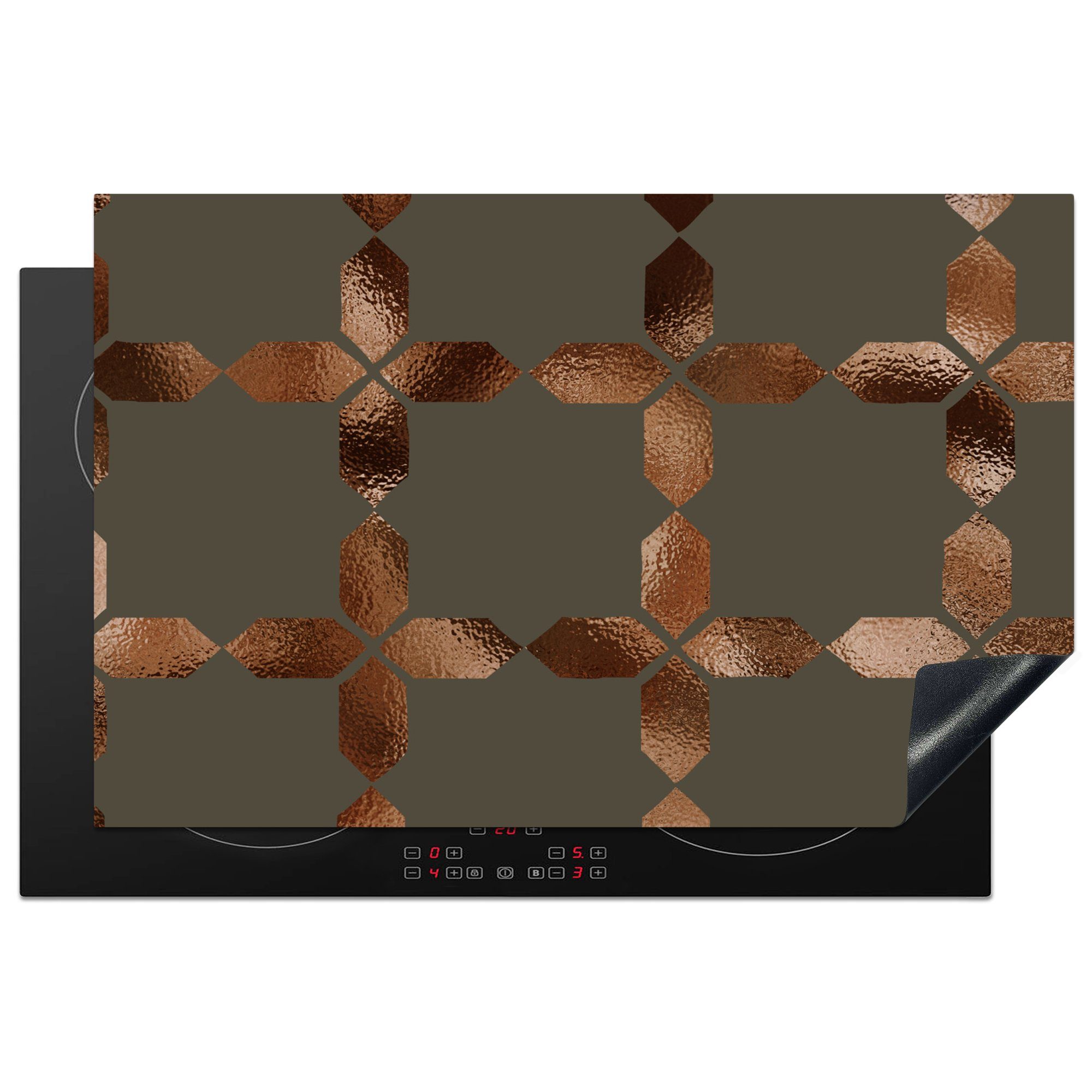 MuchoWow Herdblende-/Abdeckplatte Muster - Luxus - Bronze - Linie, Vinyl, (1 tlg), 81x52 cm, Induktionskochfeld Schutz für die küche, Ceranfeldabdeckung