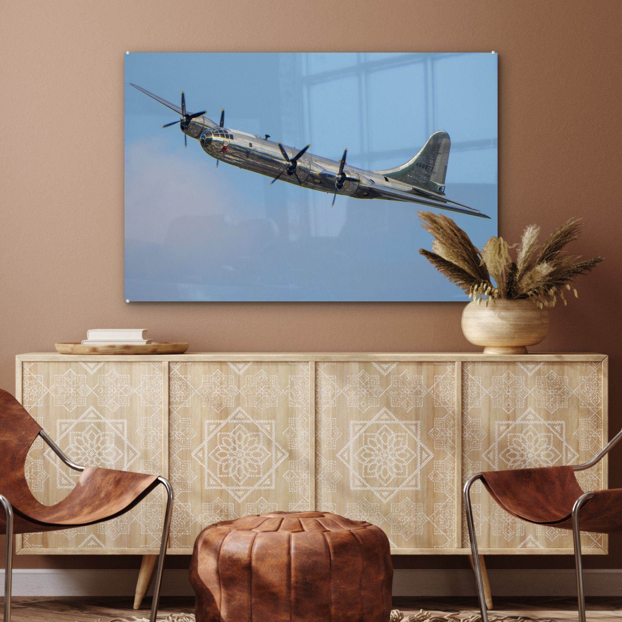 Wohnzimmer Blau, Acrylglasbilder St), MuchoWow - Fliegen Flugzeug & - Schlafzimmer Acrylglasbild (1