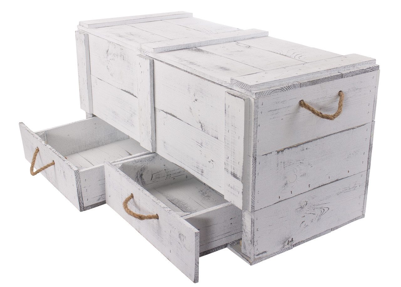 Kistenkolli Altes Land Allzweckkiste grosse shabby weiss Holztruhe Kalle mit Schubladen und Deckel (Spar-Set, 1er Set)