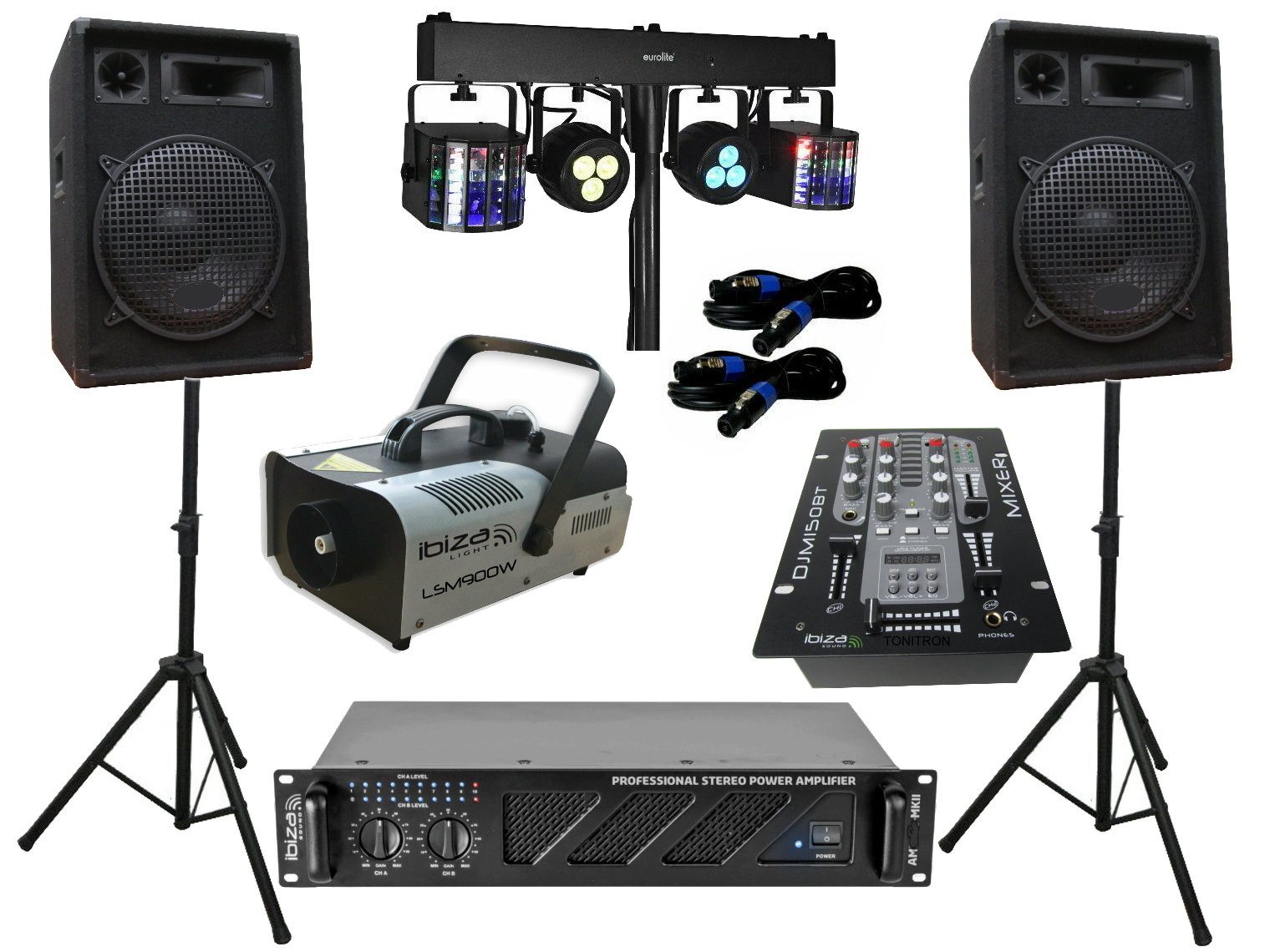PA Party Lautsprecher Verstärker BT Mixer Stativ Lichtset Nebelmaschin Party-Lautsprecher