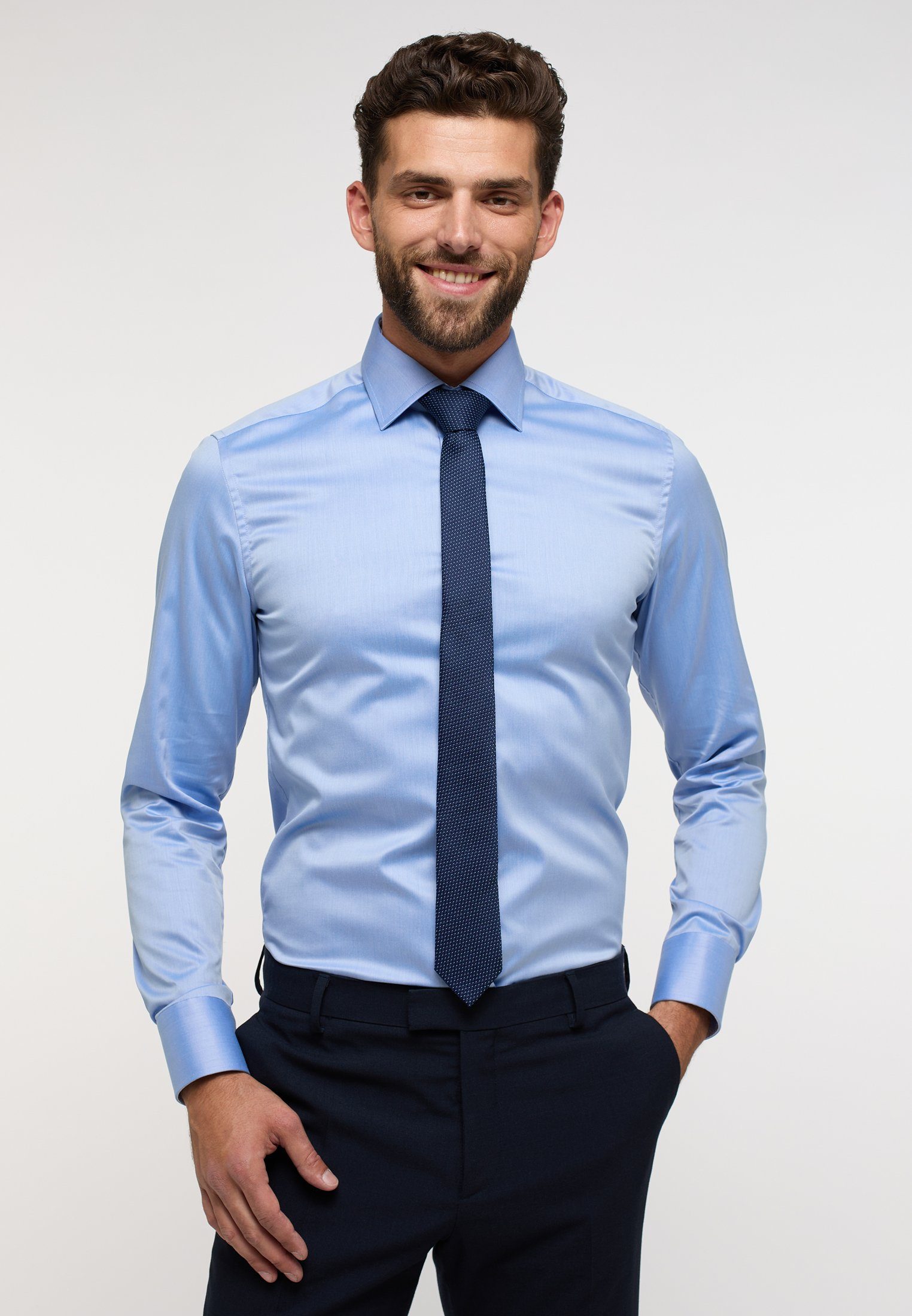 Eterna Langarmhemd SLIM FIT mittelblau