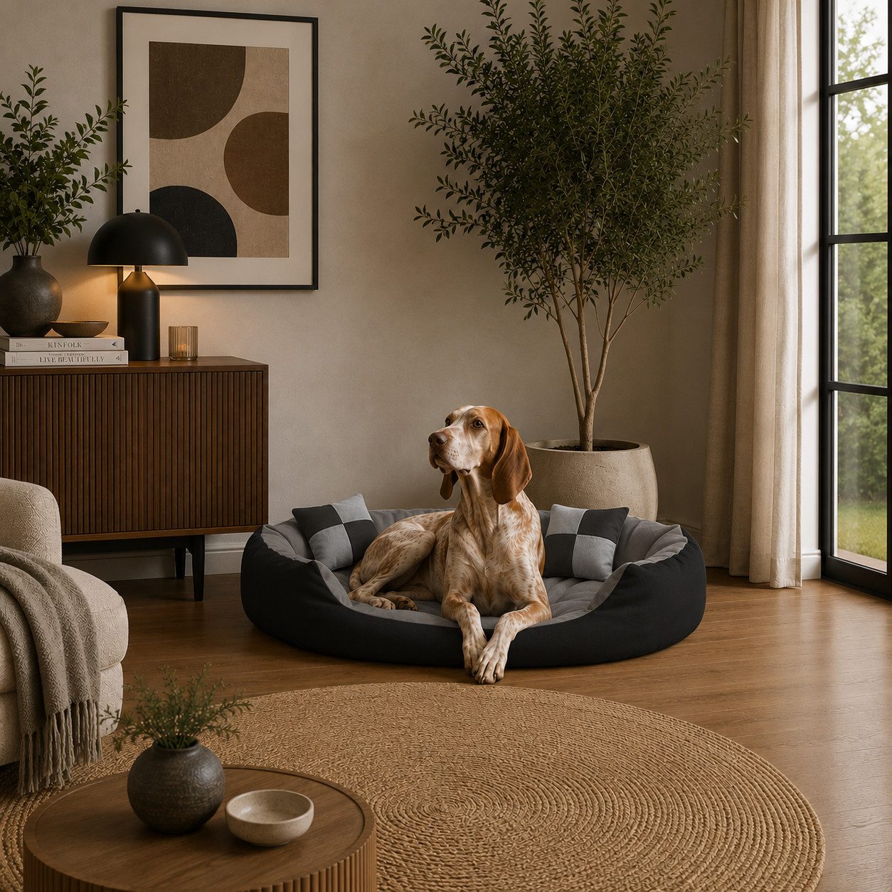 belviona Tierkissen, Hundekörbchen wasserabweisend, 110x80 cm, grau/schwarz, Oxford, Hundebett mit Wendekissen, tiefer Einstieg & 2 Spielkissen