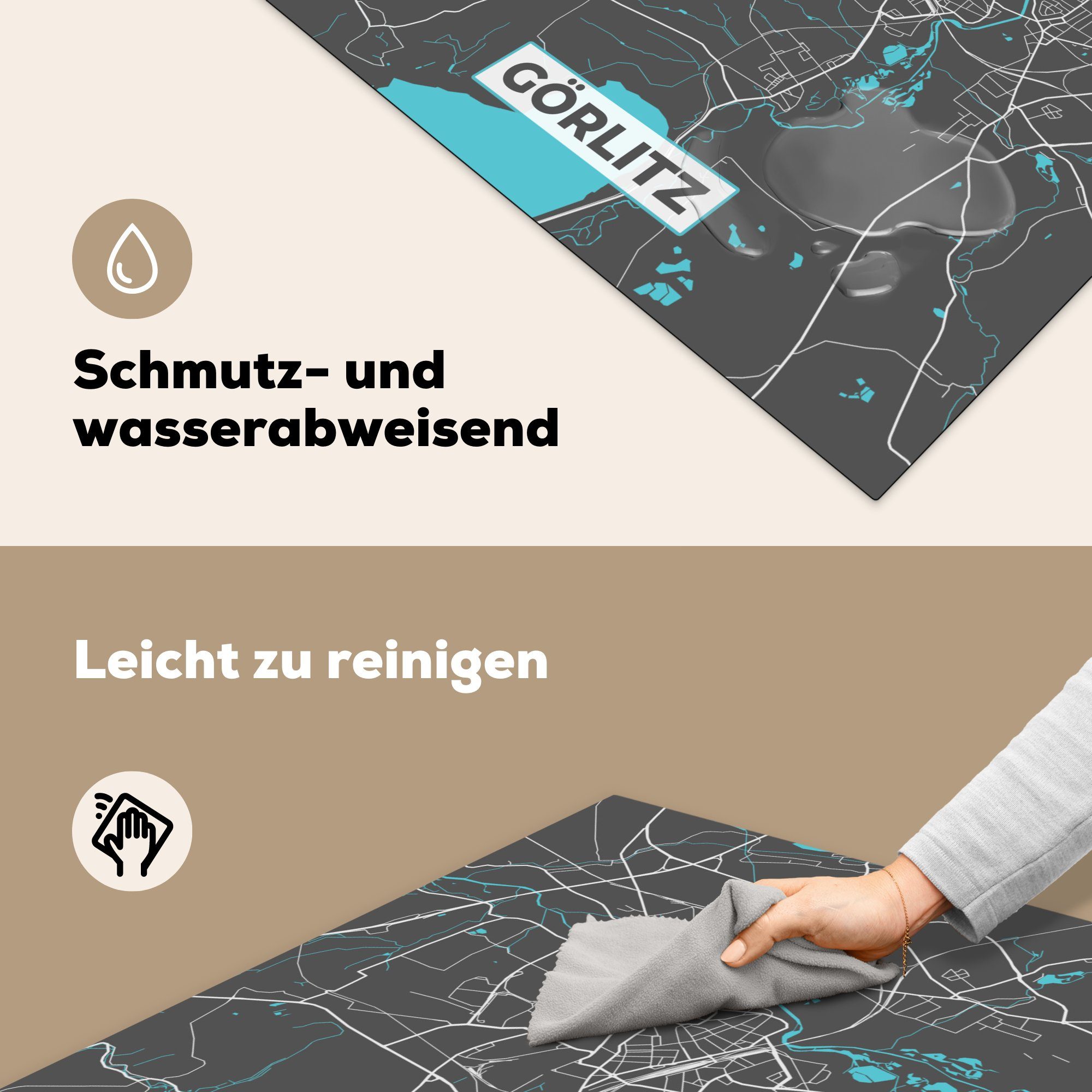für - cm, - Karte Vinyl, Stadtplan (1 tlg), Arbeitsplatte MuchoWow - Deutschland Ceranfeldabdeckung, Görlitz küche - - Karte, Blau Herdblende-/Abdeckplatte 78x78