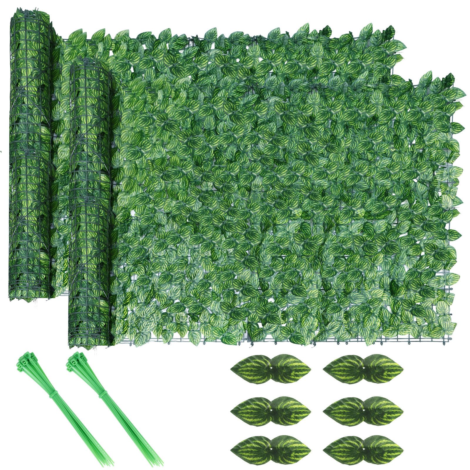 BlingBin Balkonsichtschutz Sichtschutzhecke Windschutz Efeu Sichtschutz Blätterzaun 1x3M (2er Set, 2-St., 300x100cm) Kunsthecken-Sichtschutz, für Balkon und Terrasse