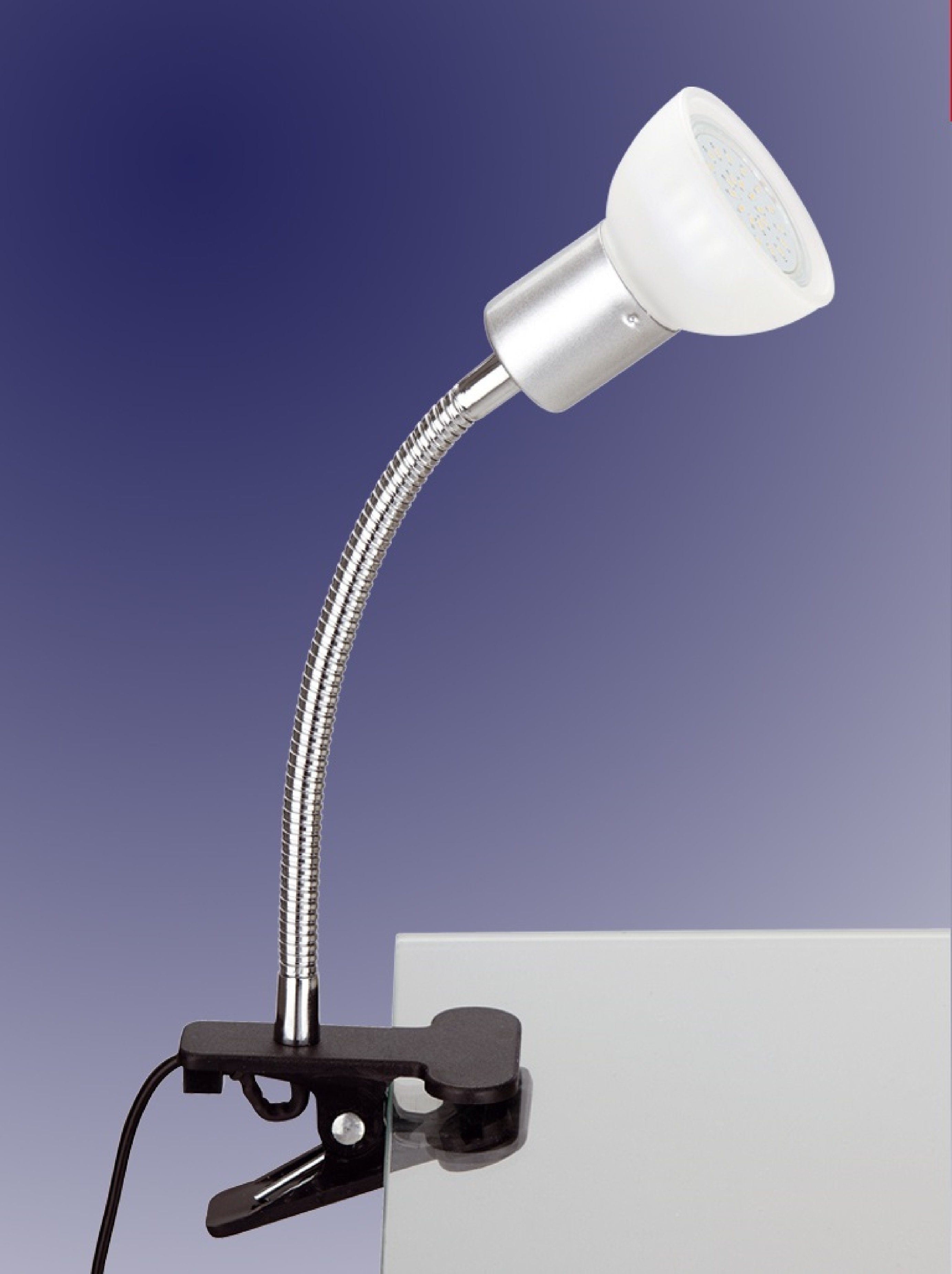 TRANGO LED Klemmleuchte, 2989-016 LED Klemmleuchte *EASY* inkl. 1x 3 Watt GU10 3000K warmweiß LED Leuchtmittel Tischlampe I Leseleuchte I Clip Lampe mit weißem Glas Lampenschirm, Klemmspot I Nachtlicht I Schreibtischlampe