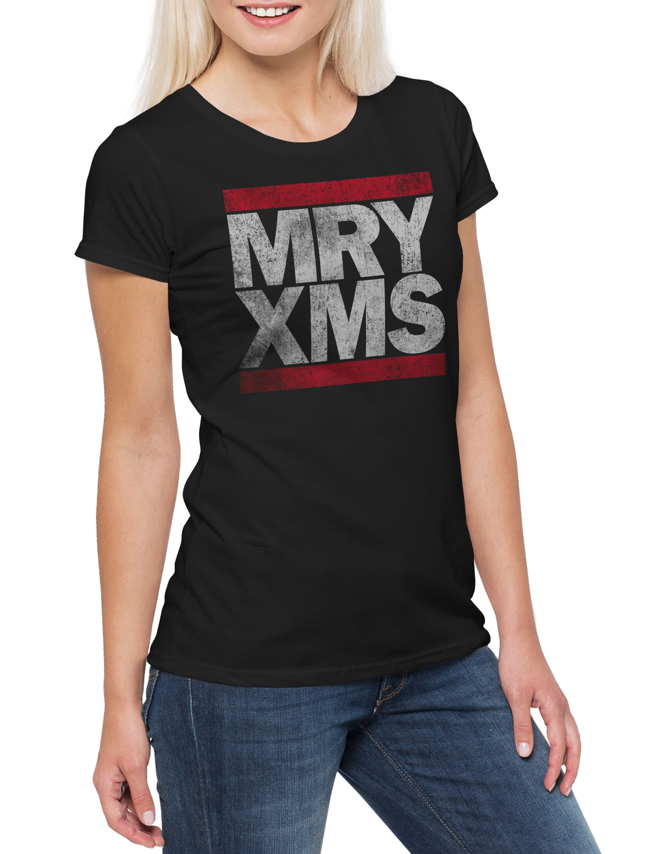 Print-Shirt MRY XMS Damen T-Shirt Merry Xmas Christmas Weihnachten Advent Buon