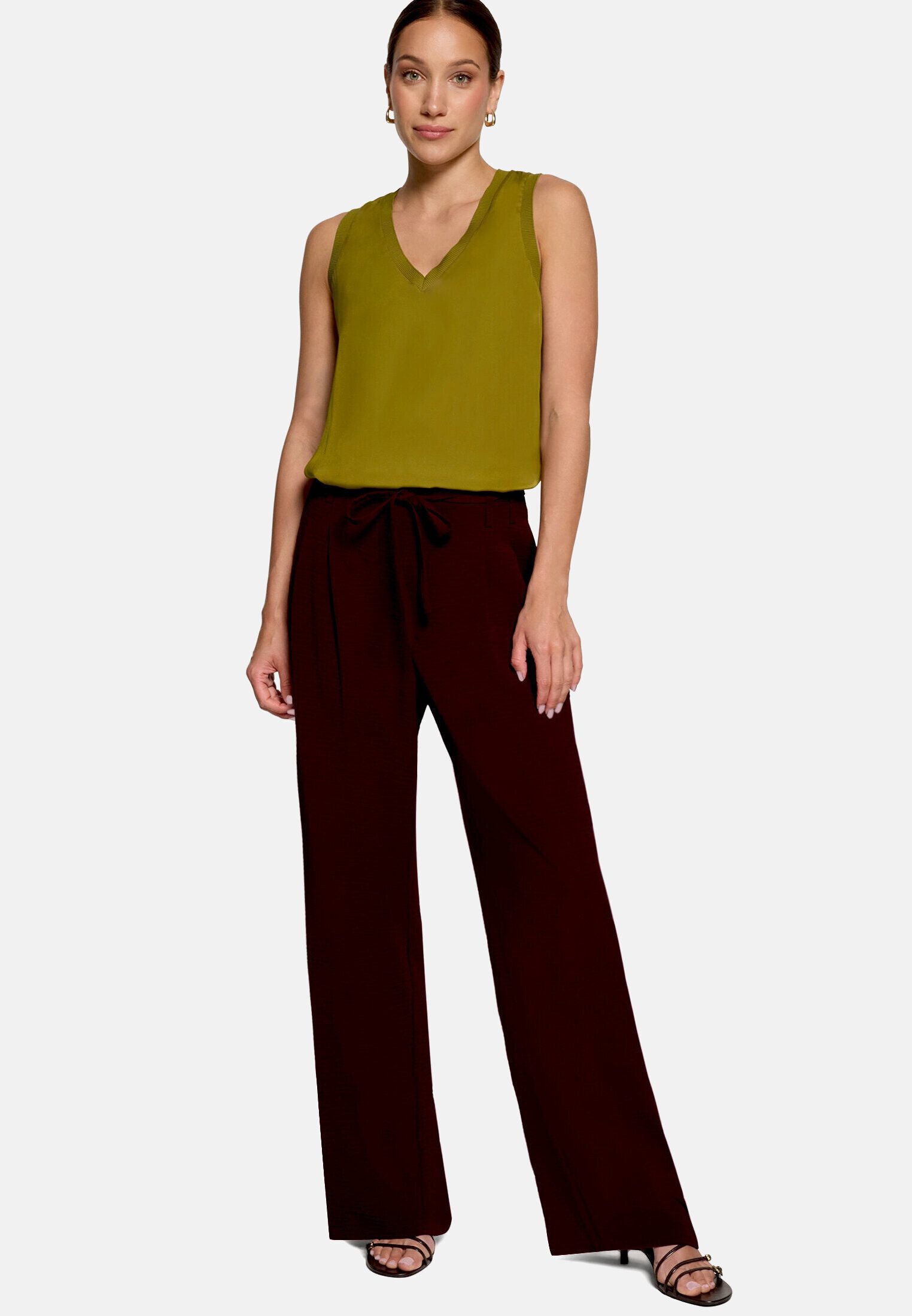 Zero Stoffhose Damen fit Hose mit Bindegürtel Material
