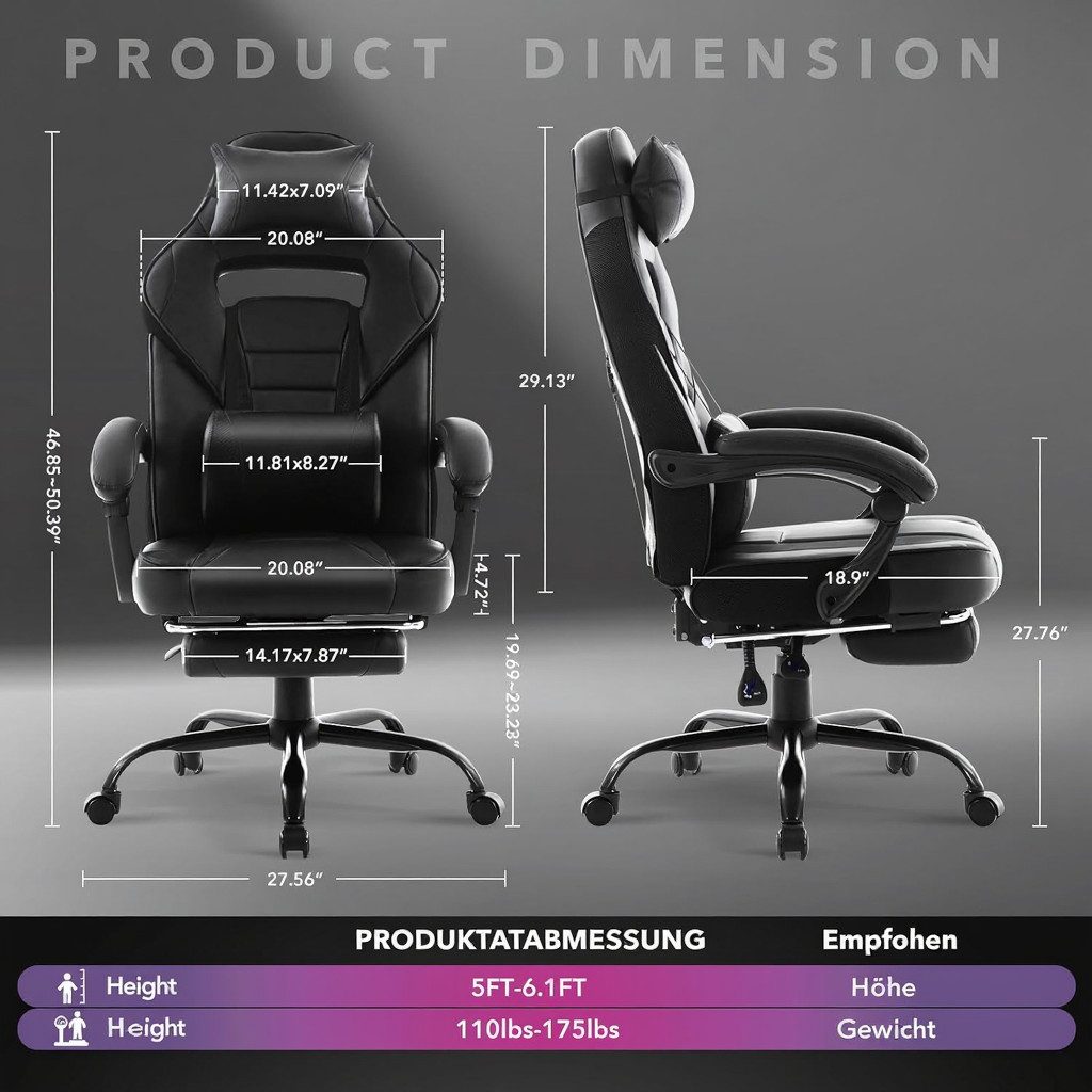 GarveeMore Gaming-Stuhl mit Fußstütze und Lendenwirbelstütze,360° günstig online kaufen