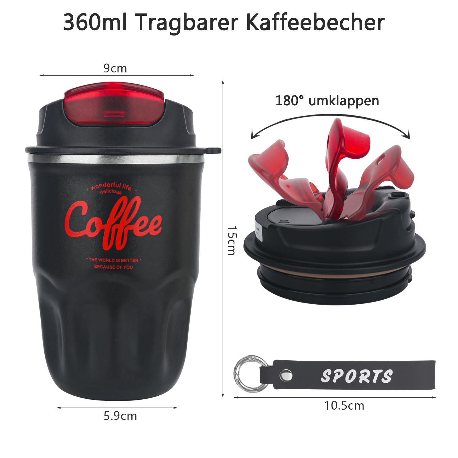 Minicloss Thermobecher 360ml Thermobecher Edelstahl, Kaffeebecher to go Thermo, mit Deckel Auslaufsicher, Intelligente Temperaturanzeige Isolierbecher – Bild 4 von 5