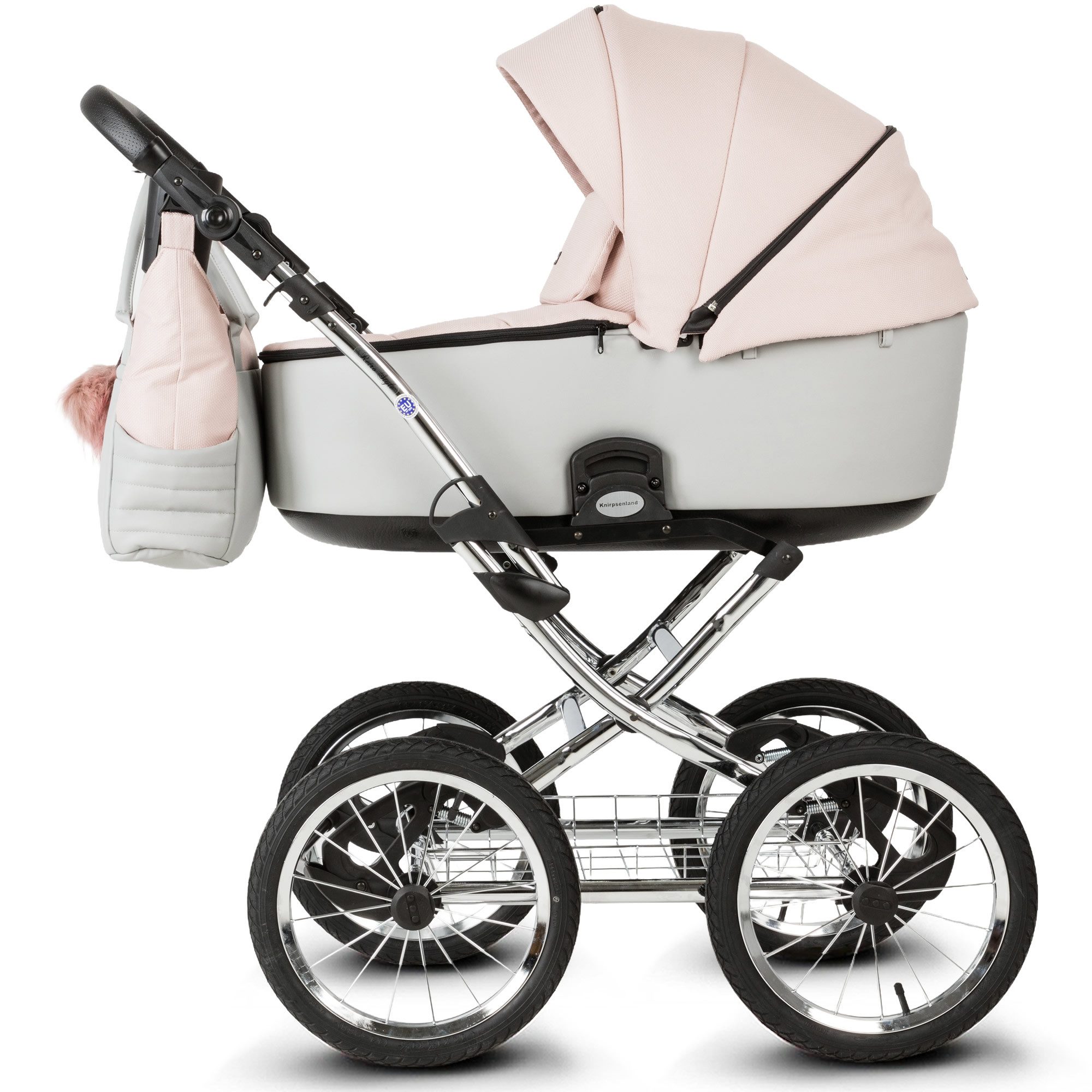 Knirpsenland Kombi-Kinderwagen Retro Style 2in1 inkl. Sportwagen, Wickeltasche & viel Zubehör, (Spar-Set), hohe Sicherheit durch One-Klick System der Kinderwagenaufsätze