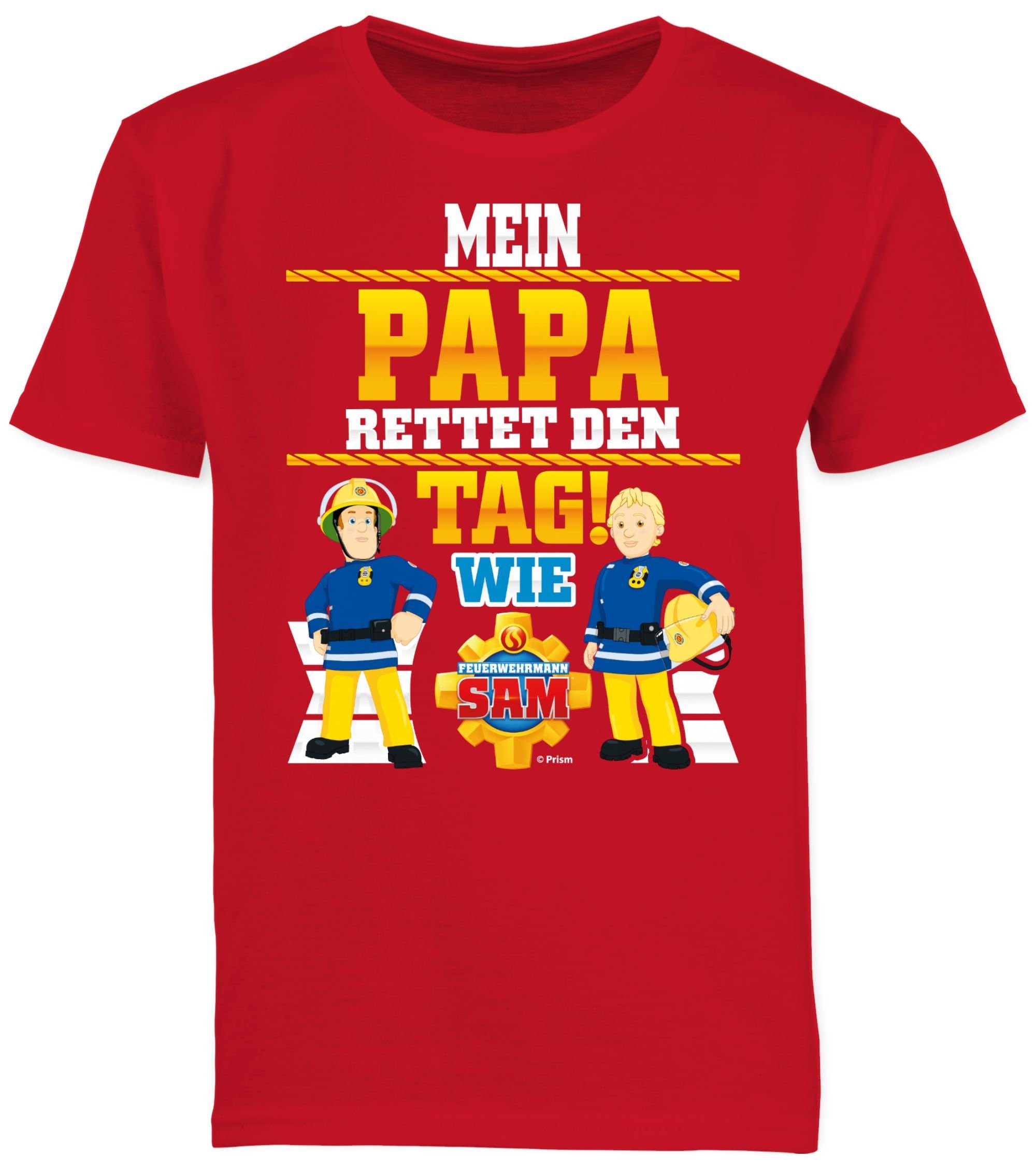 Shirtracer T-Shirt Mein Papa rettet den Tag wie Sam & Penny (1-tlg) Feuerwehrmann Sam Jungen
