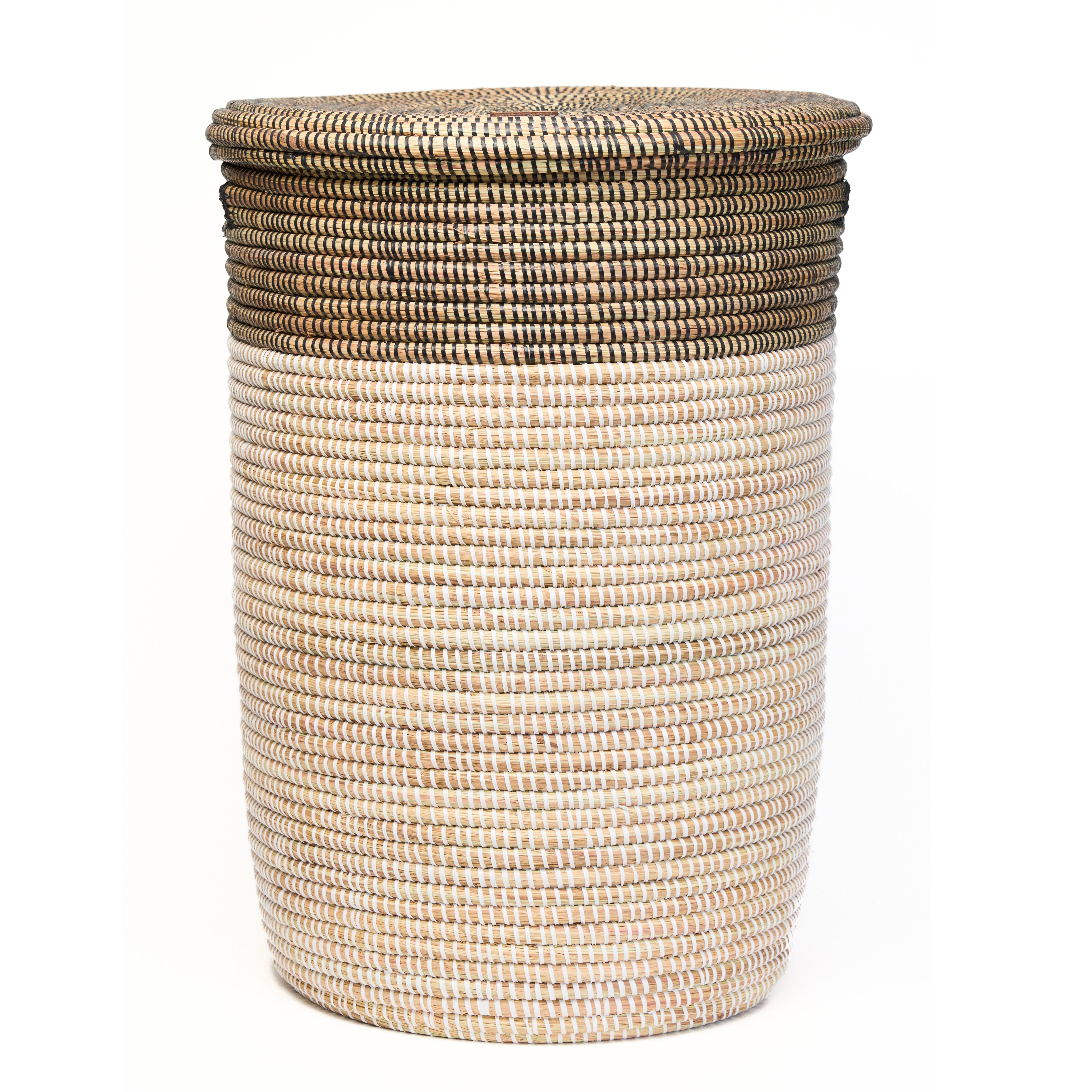 YAADU Wäschekorb mit flachem Deckel 80L – Wäschesammler, Wäschetruhe, Aufbewahrungskorb, Handgefertigt in Afrika aus traditioneller Flechtkunst