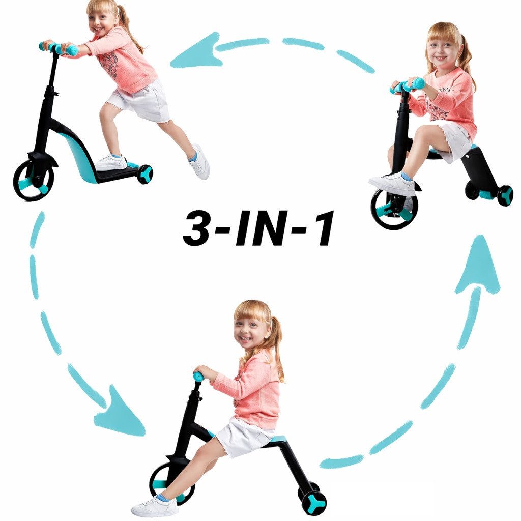 L.A. Sports Laufrad Dreirad Roller 3 in 1 Lauffahrrad für Kinder Kinderdreirad Trike, 3 in 1 Rad