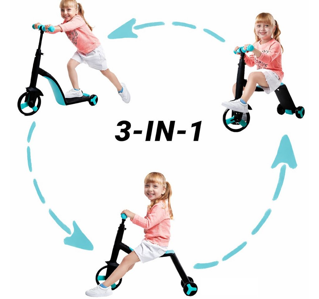 L.A. Sports Laufrad Dreirad Roller 3 in 1 Lauffahrrad für Kinder, 3 in 1 Rad