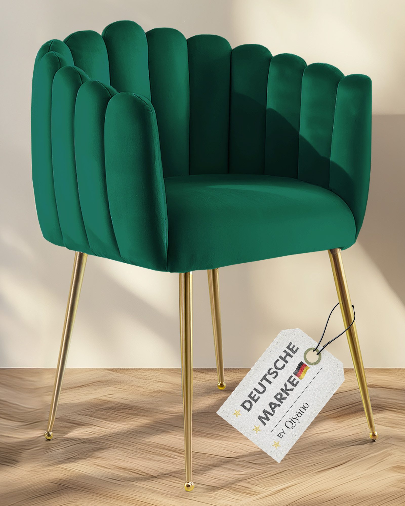 Qiyano Esszimmerstuhl Polsterstuhl Samt Grün - Komfortables Design, Pflegel günstig online kaufen