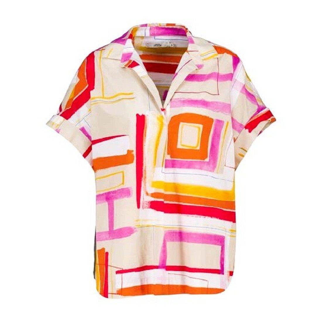 0039 Italy Kurzarmbluse 0039 Italy Damen Blusen, 0039 ITALY DERRY KA Cotton Printed Blous allover Print, Kragen, Relax Fit
