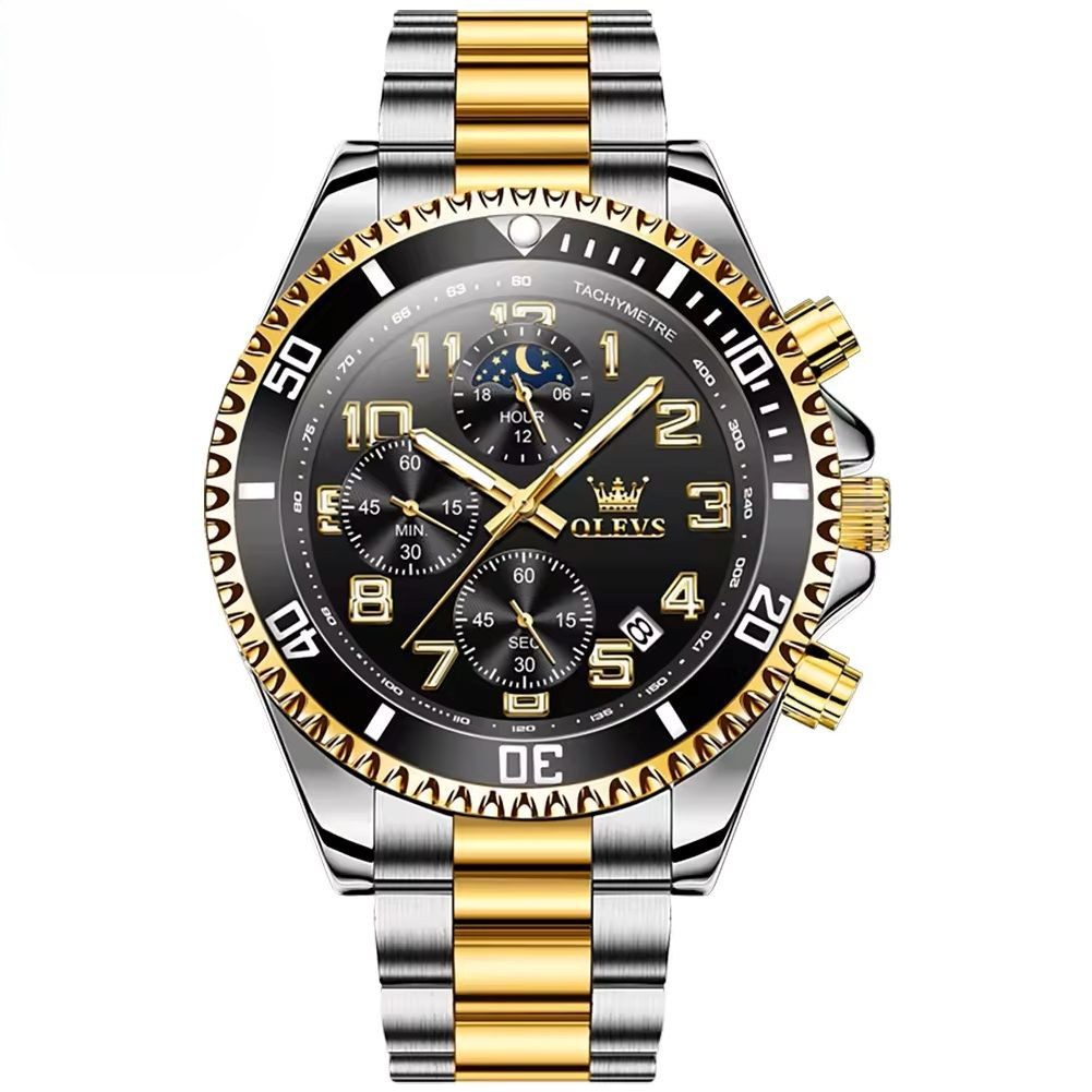 OLEVS Quarzuhr Herren Chronograph Uhr mit Tag Nacht Anzeige Edelstah Bi Color Armband