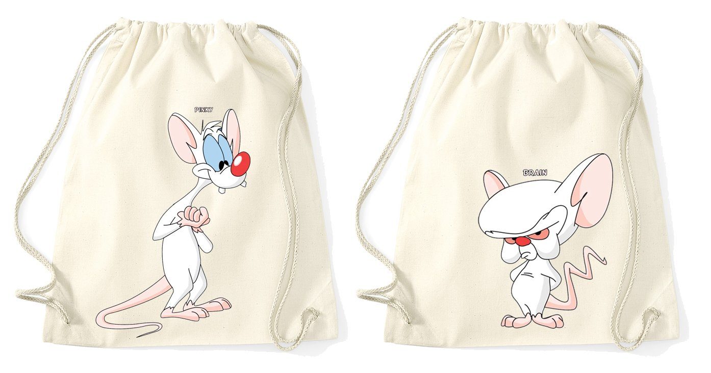 Blondie & Brownie Turnbeutel aus Baumwolle Pinky Brain Weltherrschaft im SET Friends Paar