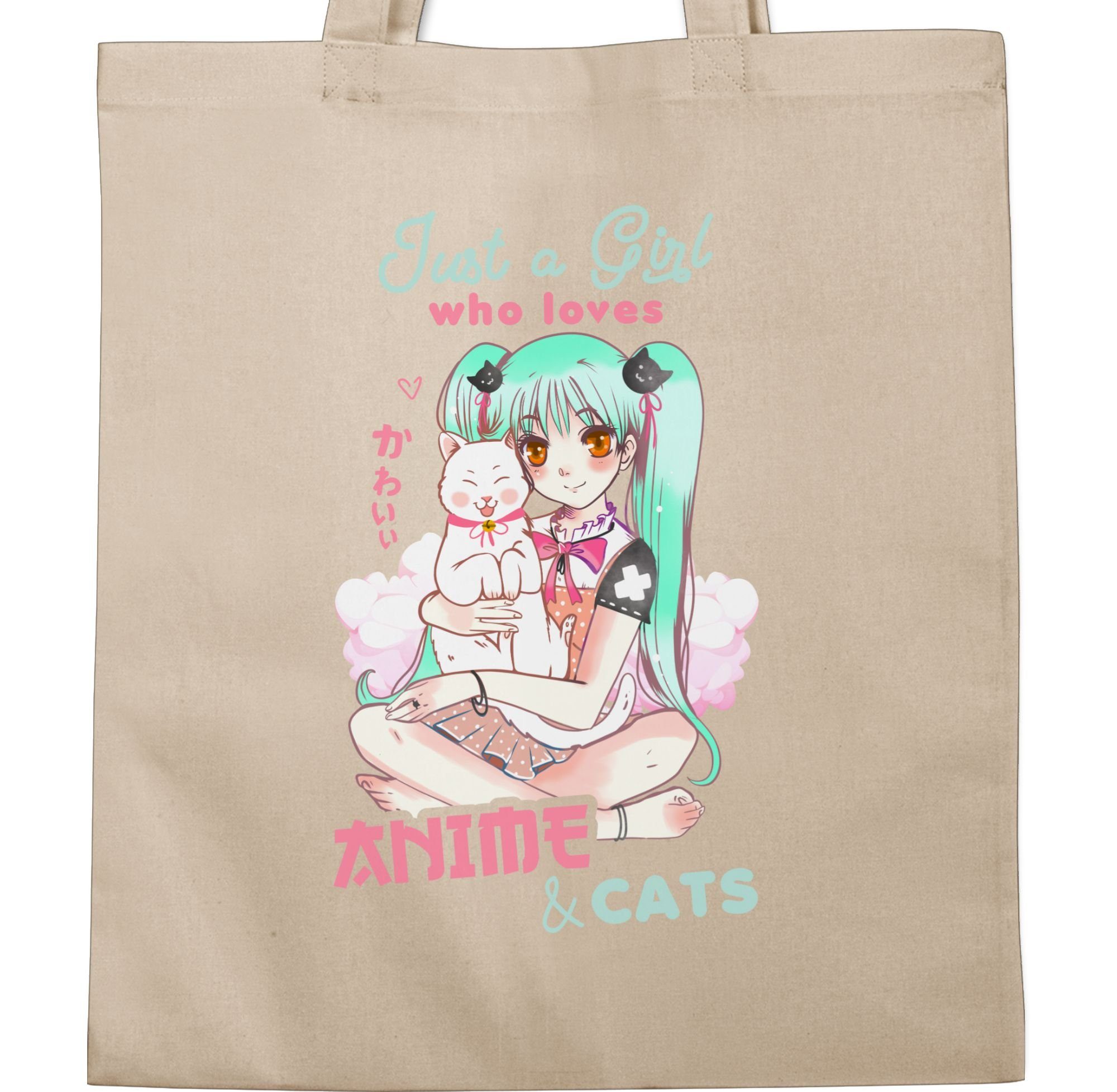 loves 2 Anime Naturweiß Just Geschenke Umhängetasche Shirtracer girl anime & a cats, who