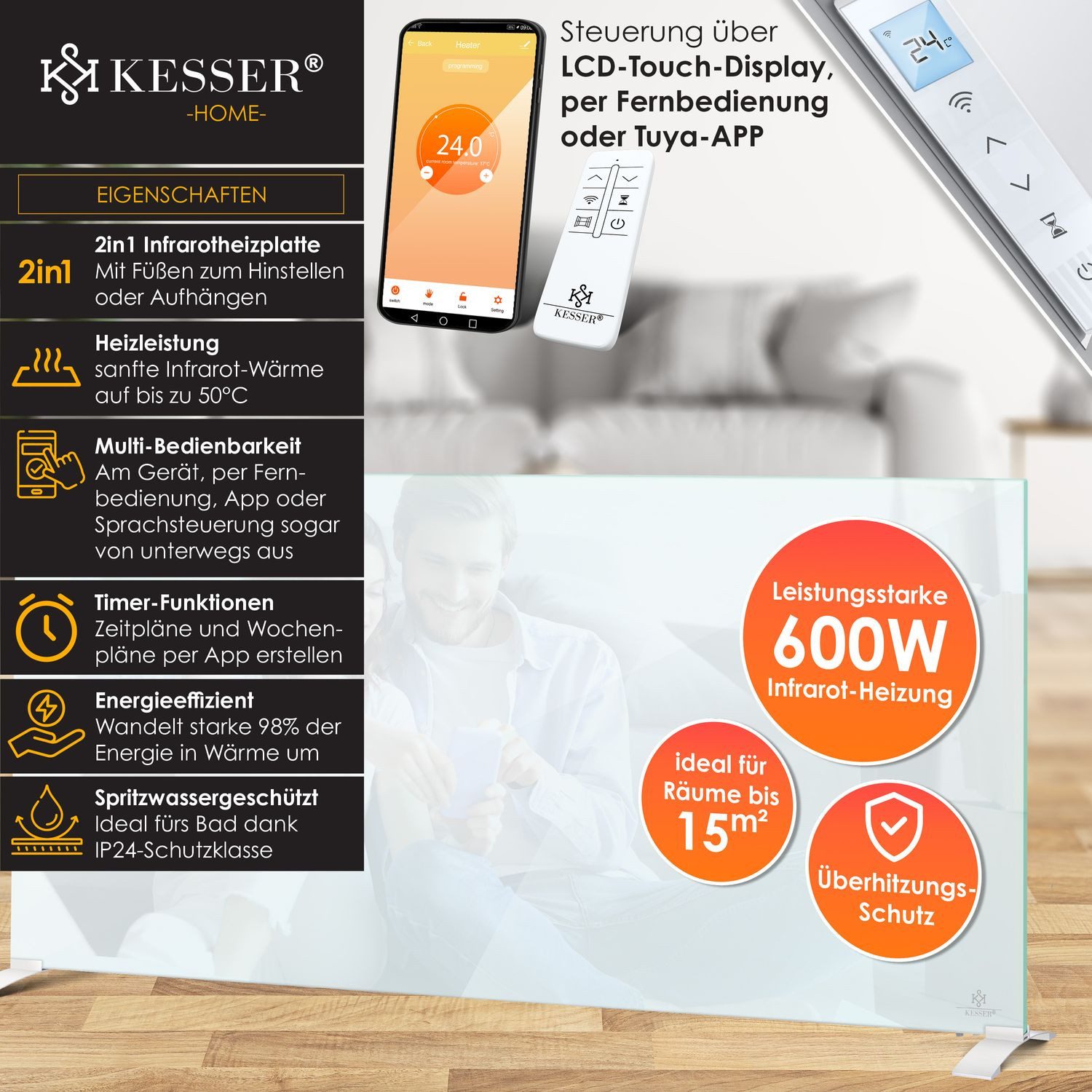 KESSER Paneelheizkörper, Infrarotheizung Glaskonvektor Glasheizung Energies günstig online kaufen